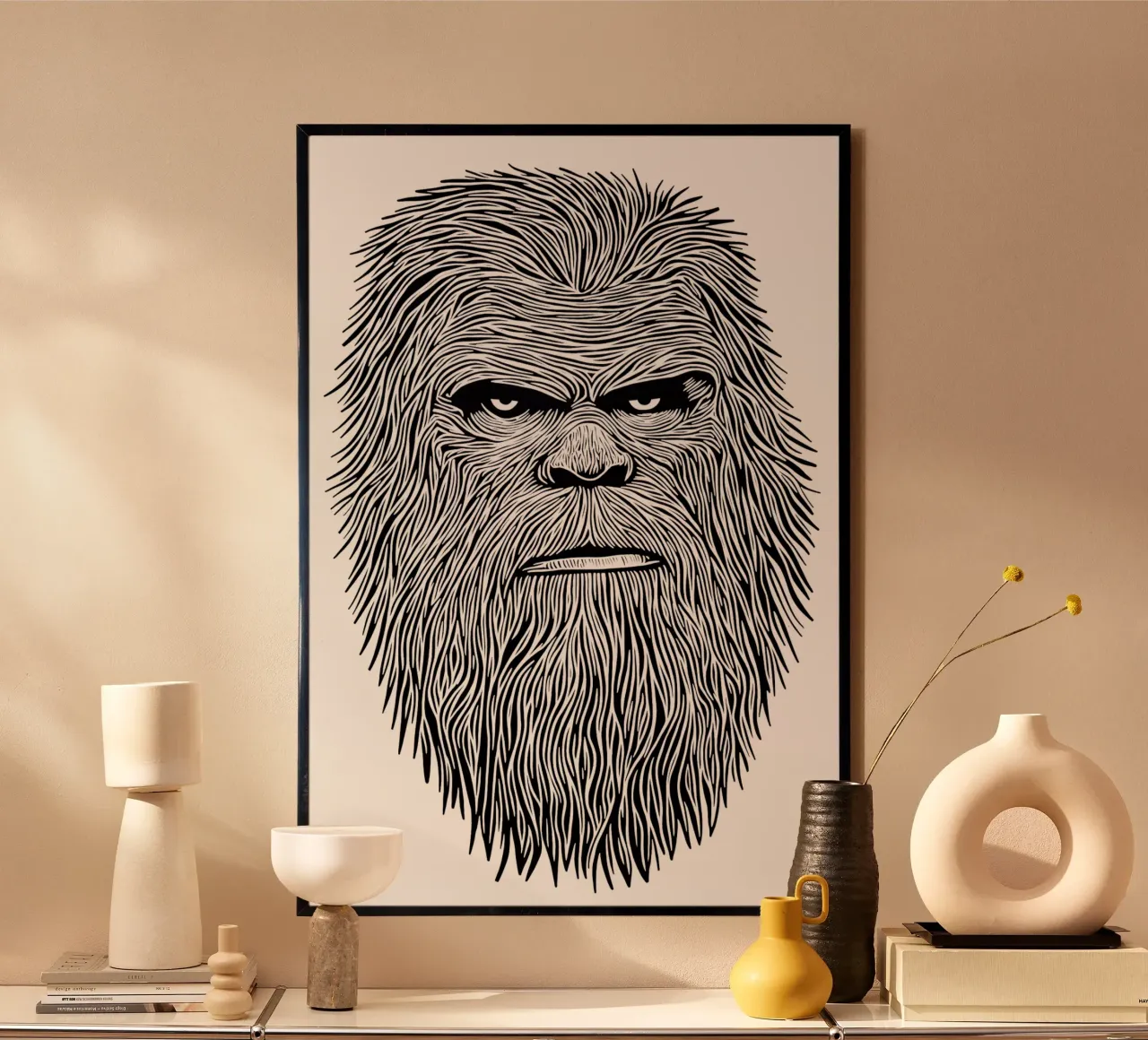 Sasquatch Snowman Himalaya | La natura selvaggia incontra la poesia poster con telaio in plastica da Autofocus