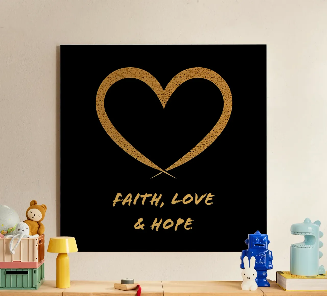 Cuore d'oro fede-amore-speranza e calligrafia plexiglass da Autofocus