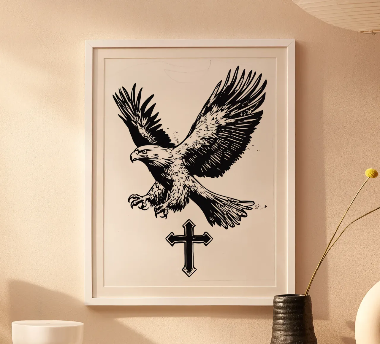 Aquila e croce | Fede poster con telaio in legno da Autofocus
