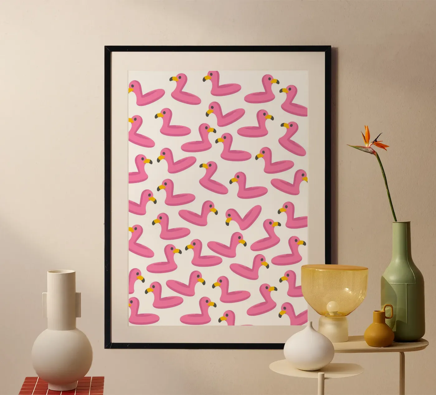Flamingo summer pattern poster van Happypatterns