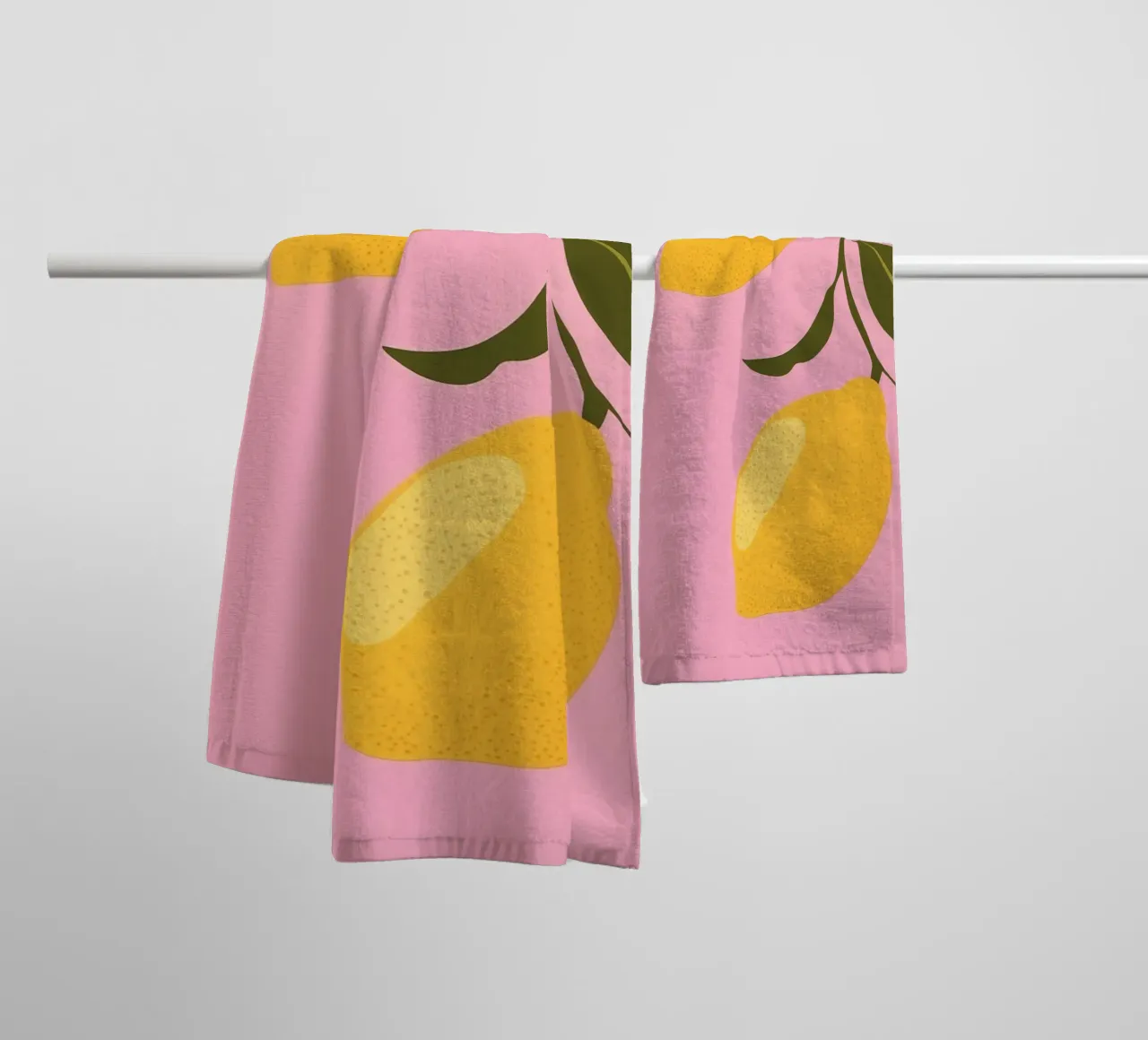 Two Charming Lemons on Pink towel by Autofocus
