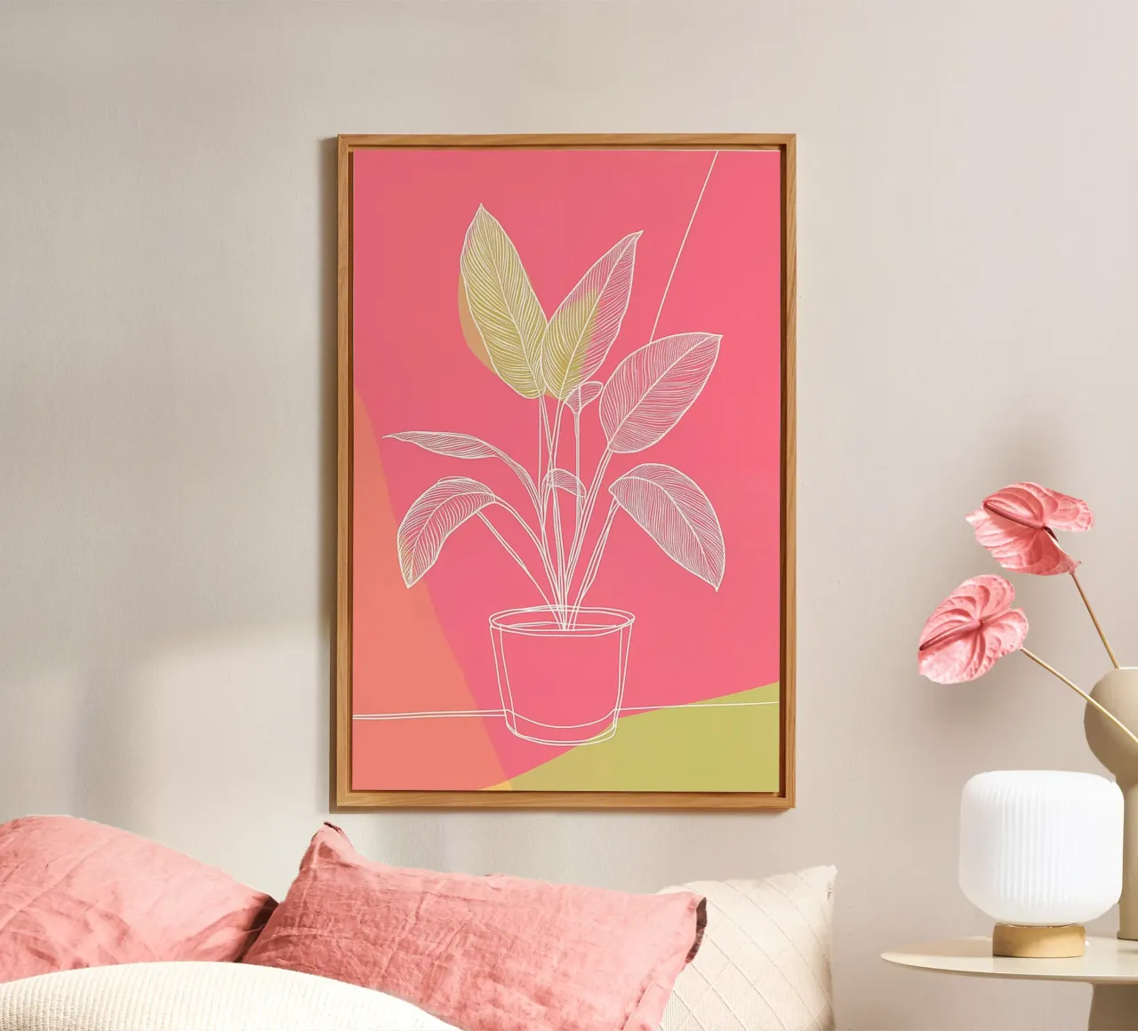 Pianta in vaso minimalista in rosa e oliva alluminio dibond da Autofocus