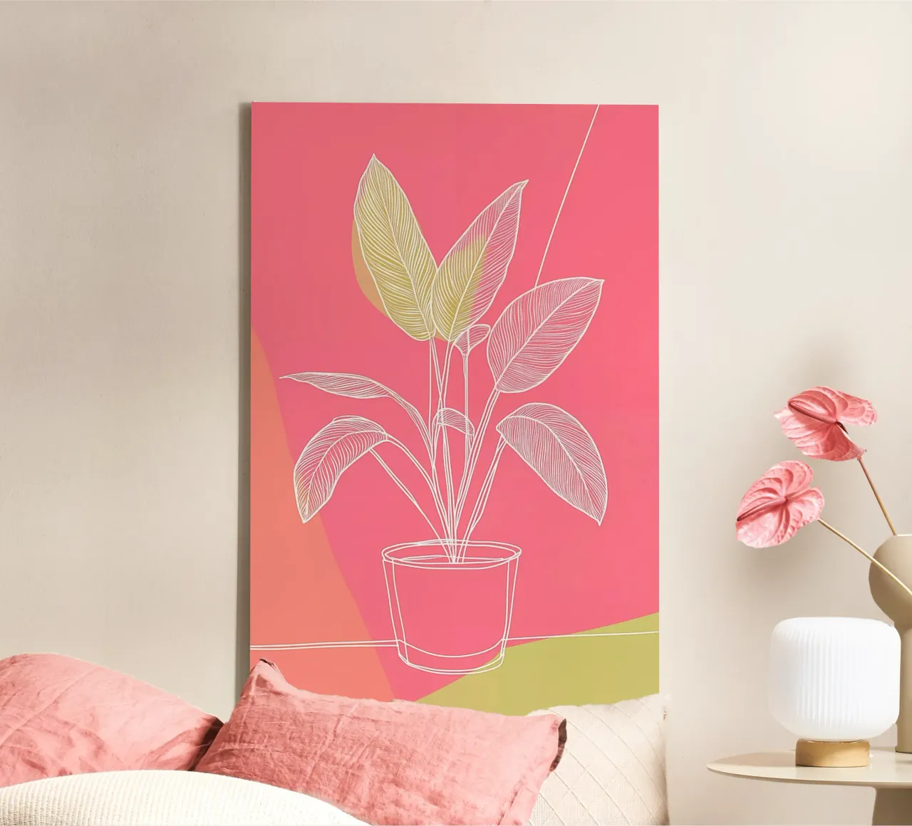 Pianta in vaso minimalista in rosa e oliva tela con Cornice a cassetta da Autofocus