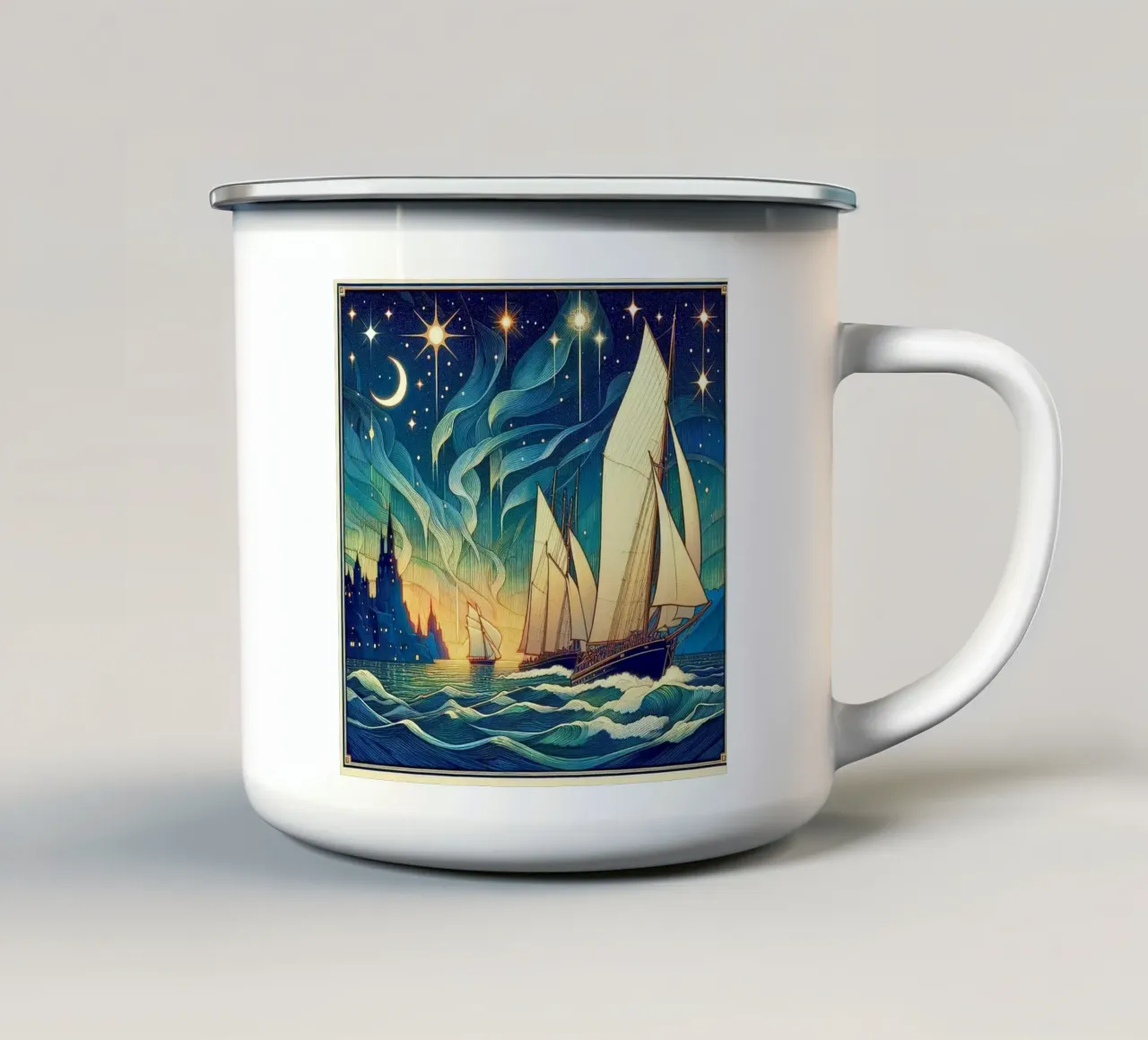 Sailing north tazza in smalto da Art-Nouveau-Dsg