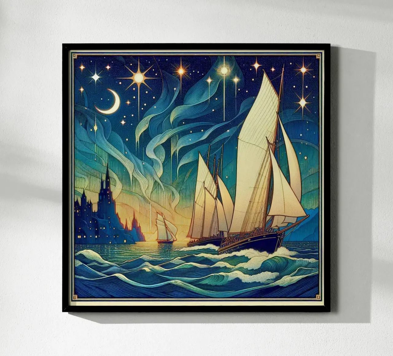 Sailing north poster con telaio in legno da Art-Nouveau-Dsg