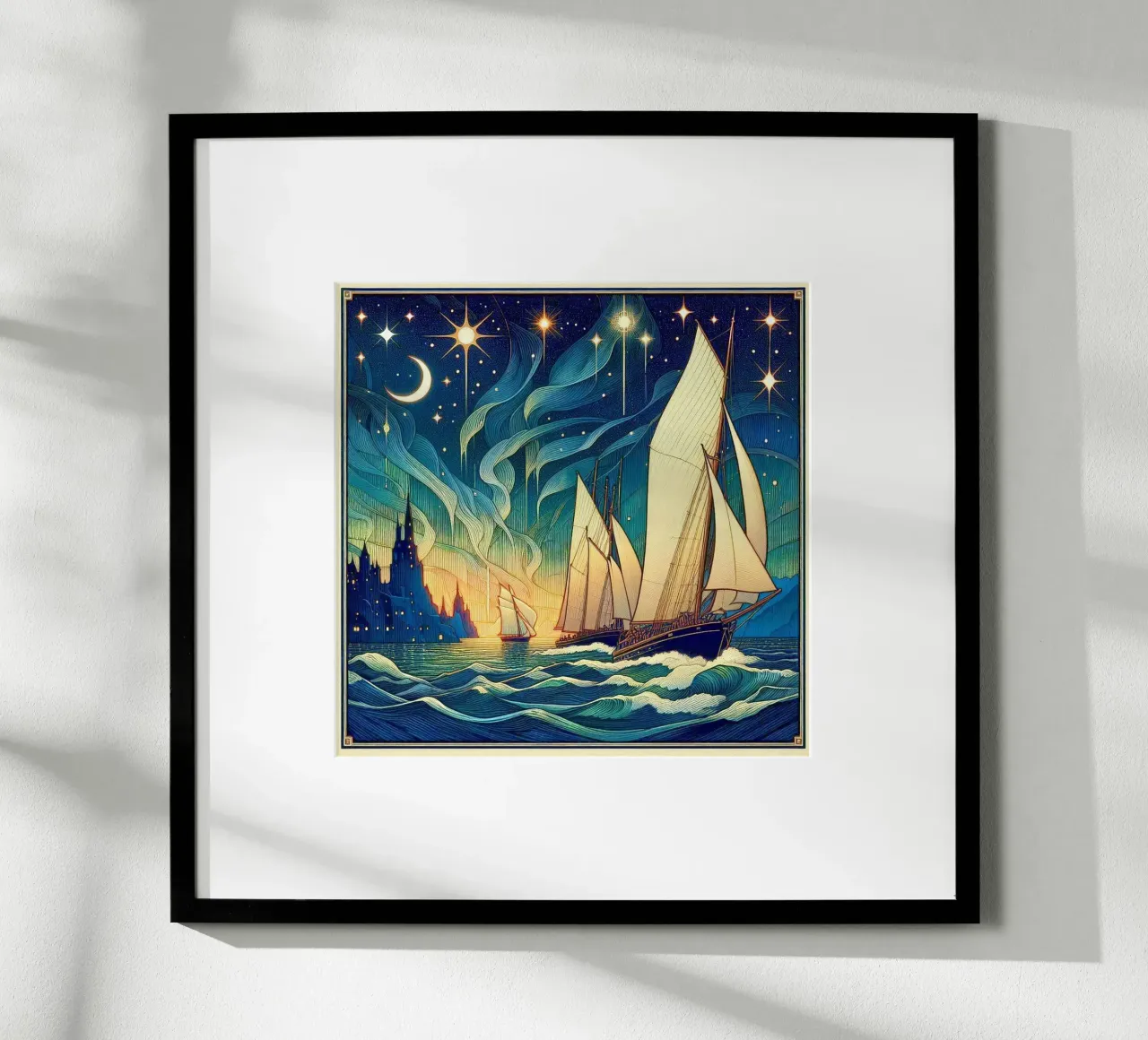 Sailing north poster con telaio in legno da Art-Nouveau-Dsg