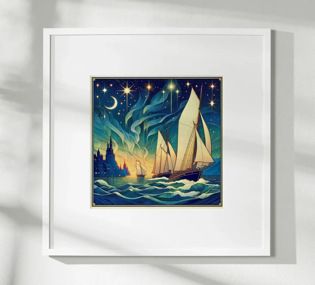 Sailing north poster con telaio in legno da Art-Nouveau-Dsg