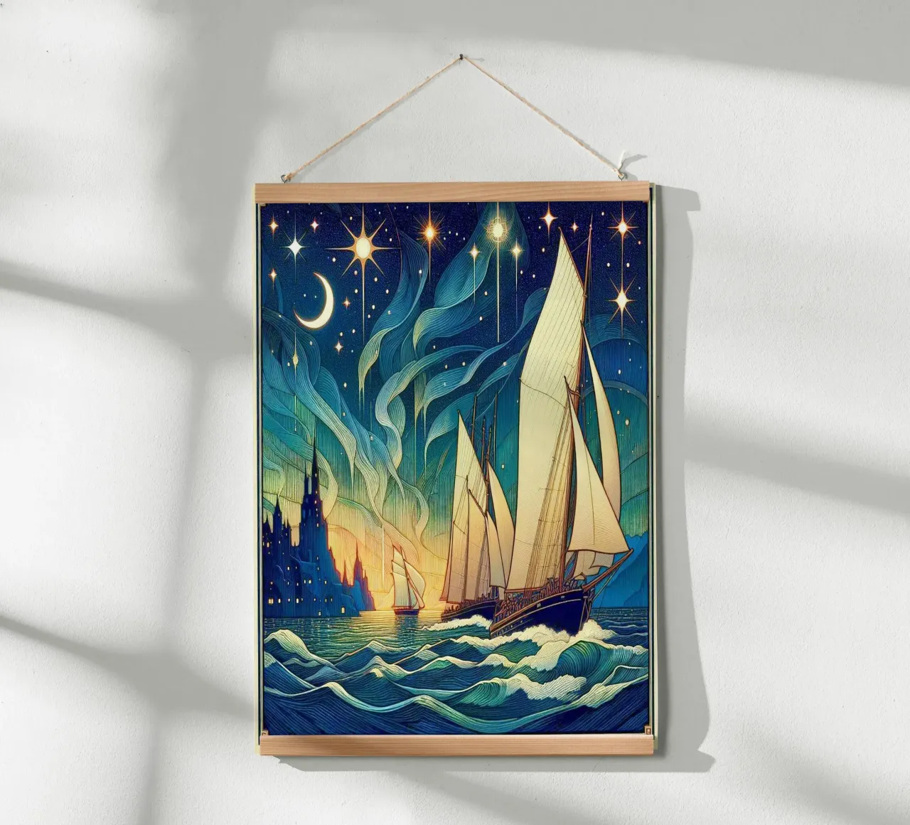 Sailing north poster con telaio in legno da Art-Nouveau-Dsg