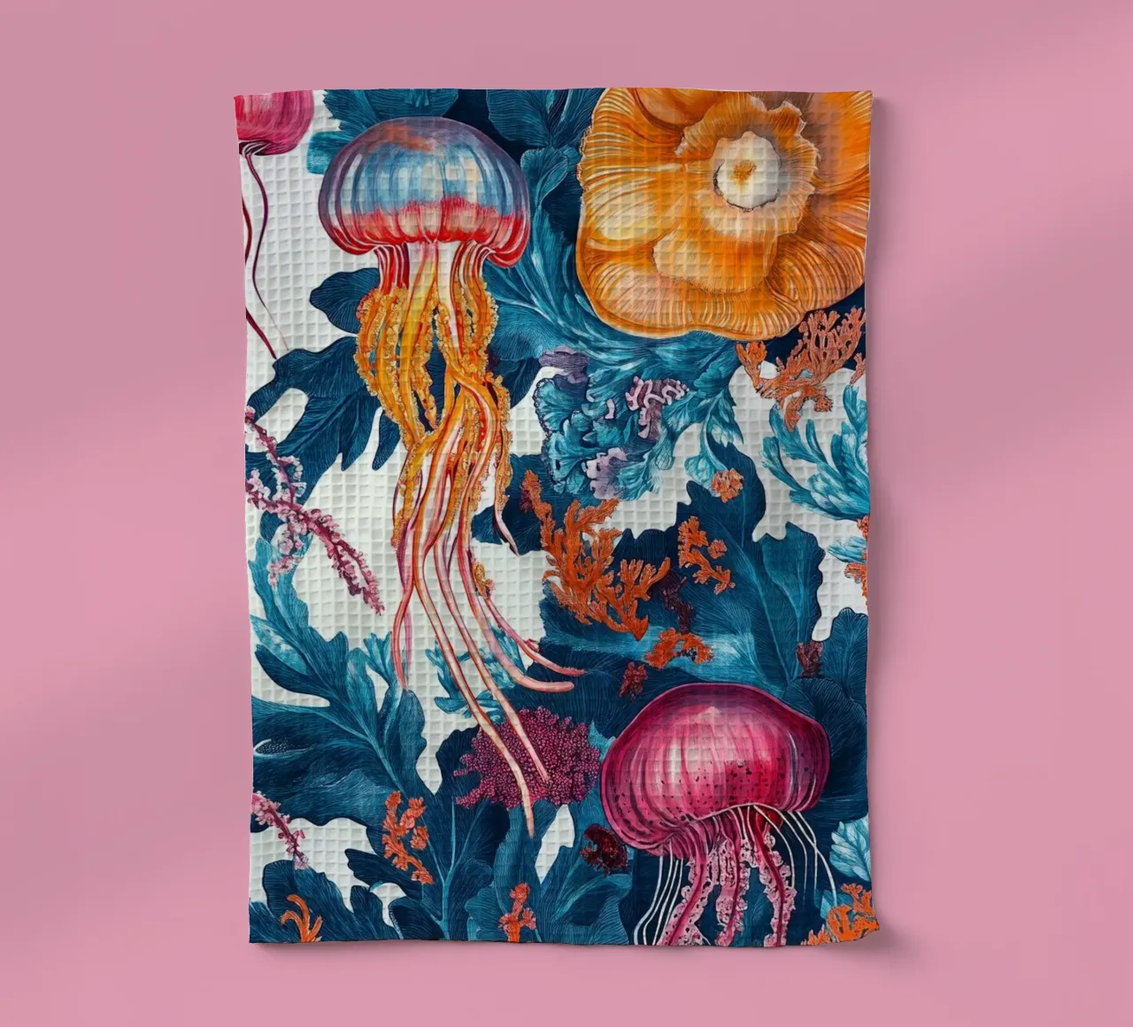 Jellyfish sea melody tea towel by Carinaprint