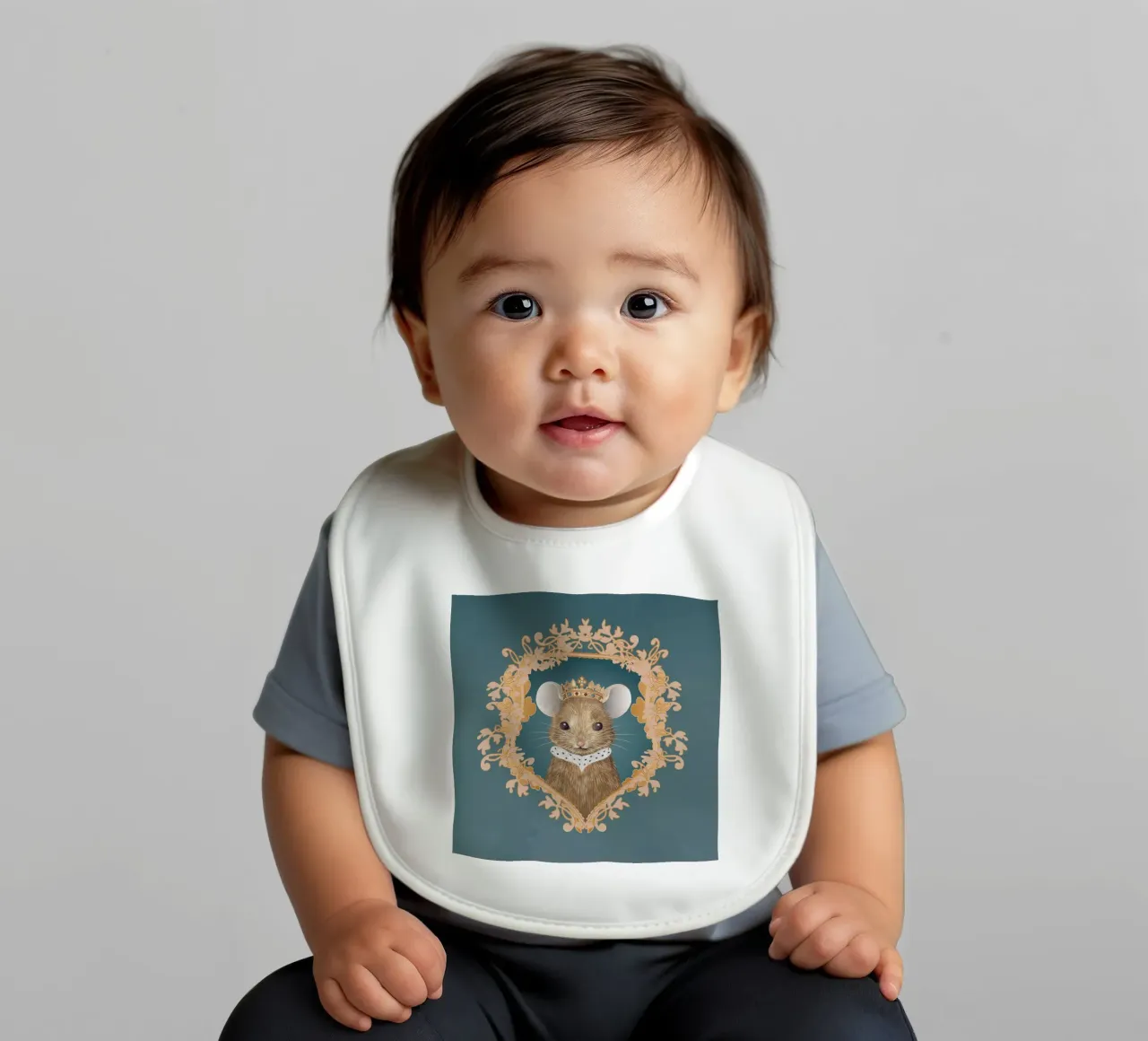 Royal mouse - A majestic and charming motif baby bib by kisho art