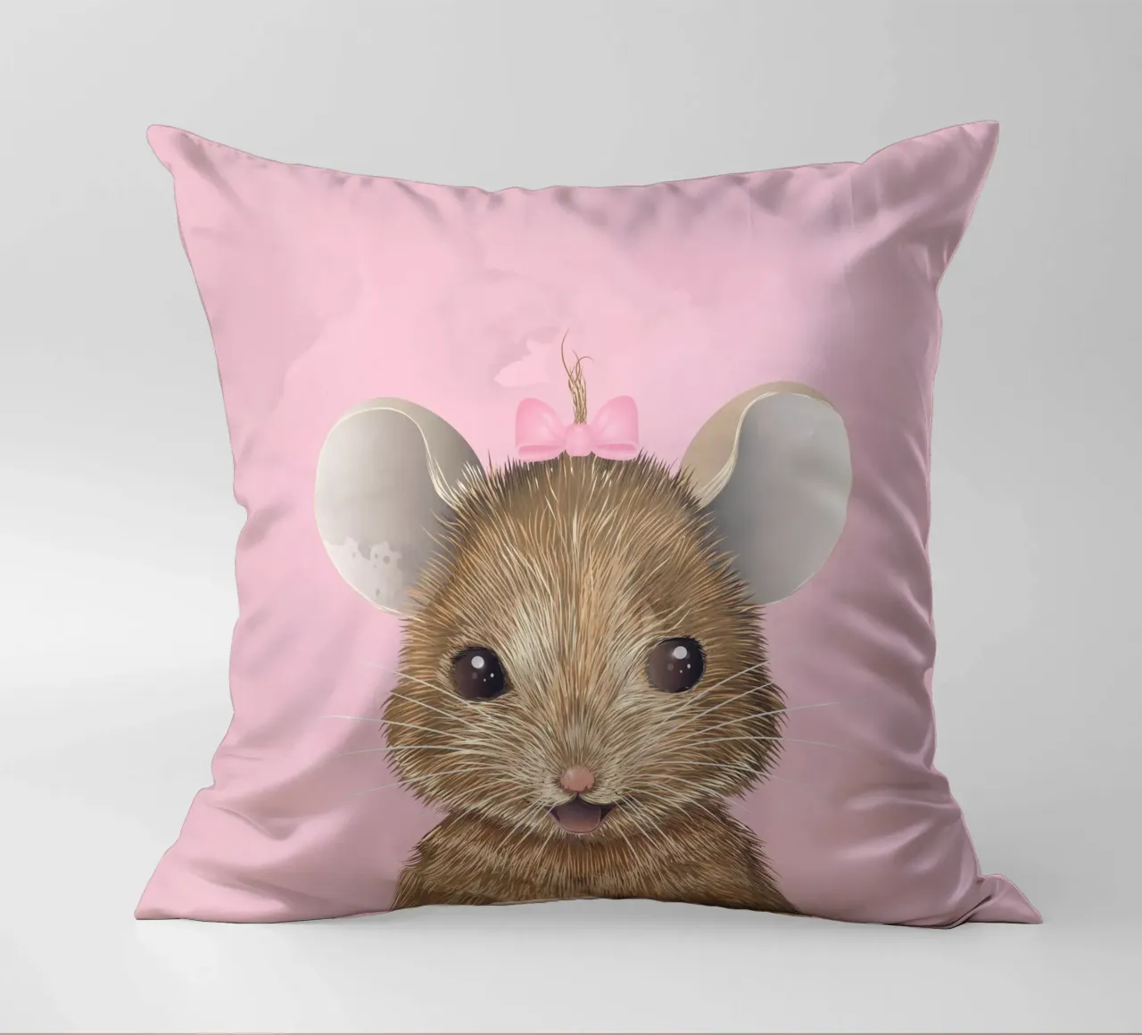 Happy mouse with bow - cute and full of joy decorative cushion by kisho art