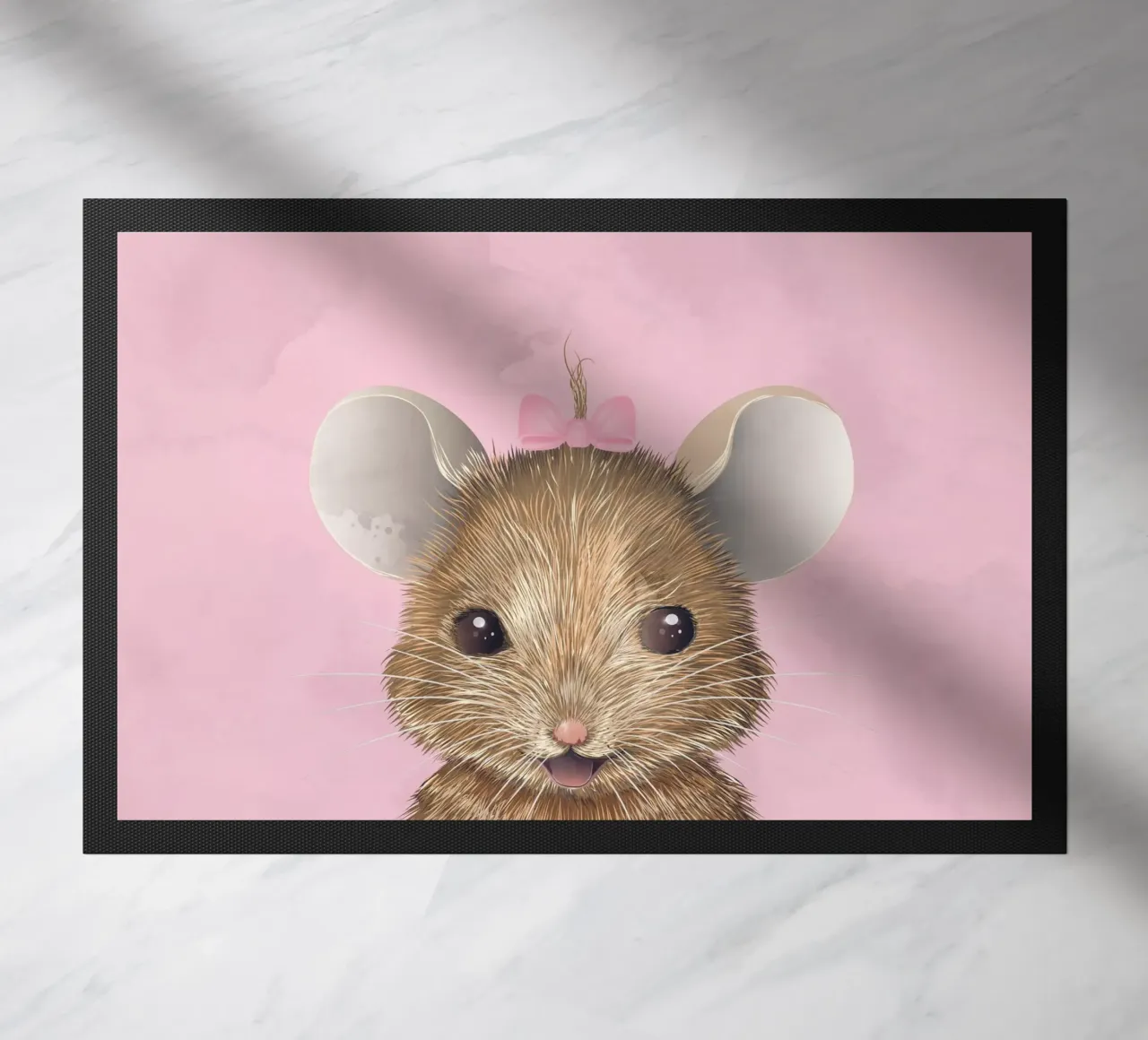 Happy mouse with bow - cute and full of joy doormat by kisho art