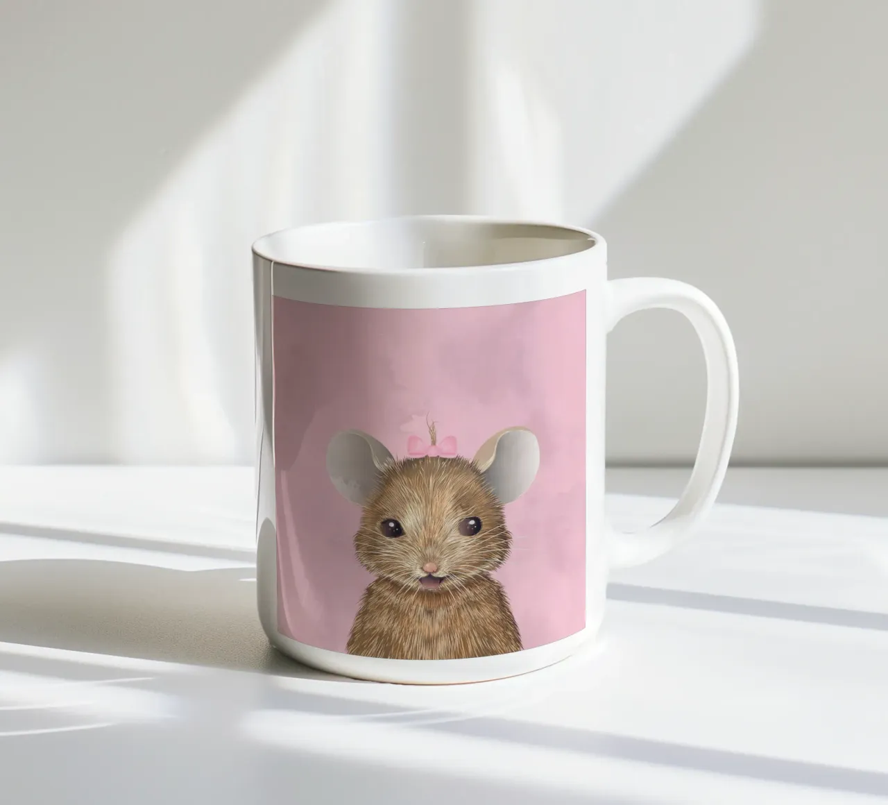Happy mouse with bow - cute and full of joy ceramic mug by kisho art
