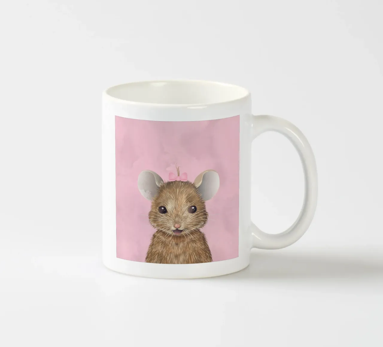 Happy mouse with bow - cute and full of joy ceramic mug by kisho art