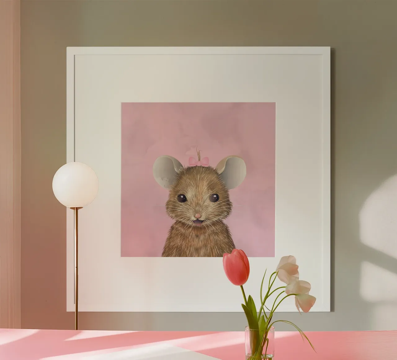 Happy mouse with bow - cute and full of joy hahnemühle by kisho art