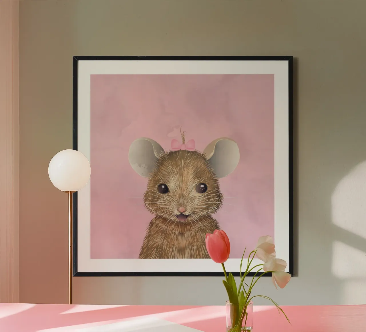 Happy mouse with bow - cute and full of joy hahnemühle by kisho art