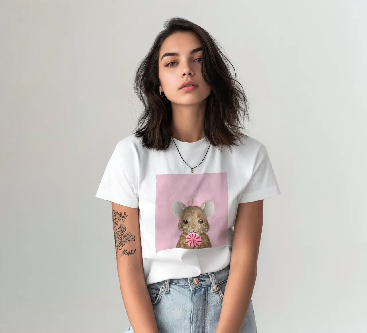 Cute mouse with lollipop - charming and playful t-shirt by kisho art