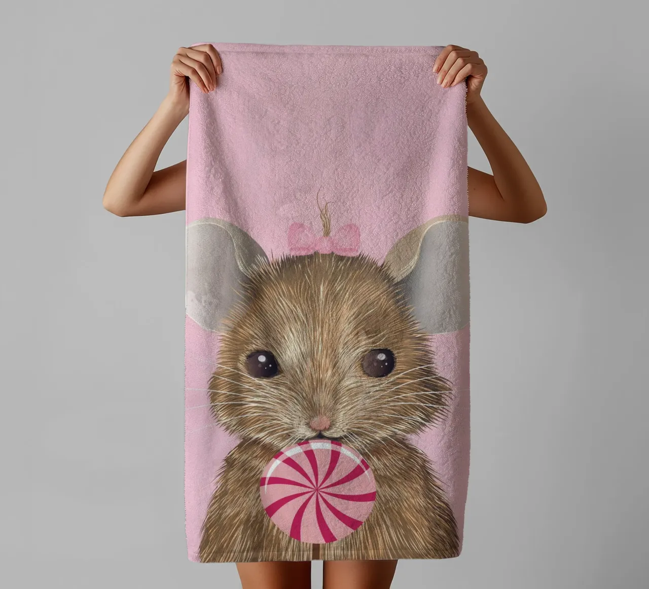 Cute mouse with lollipop - charming and playful towel by kisho art