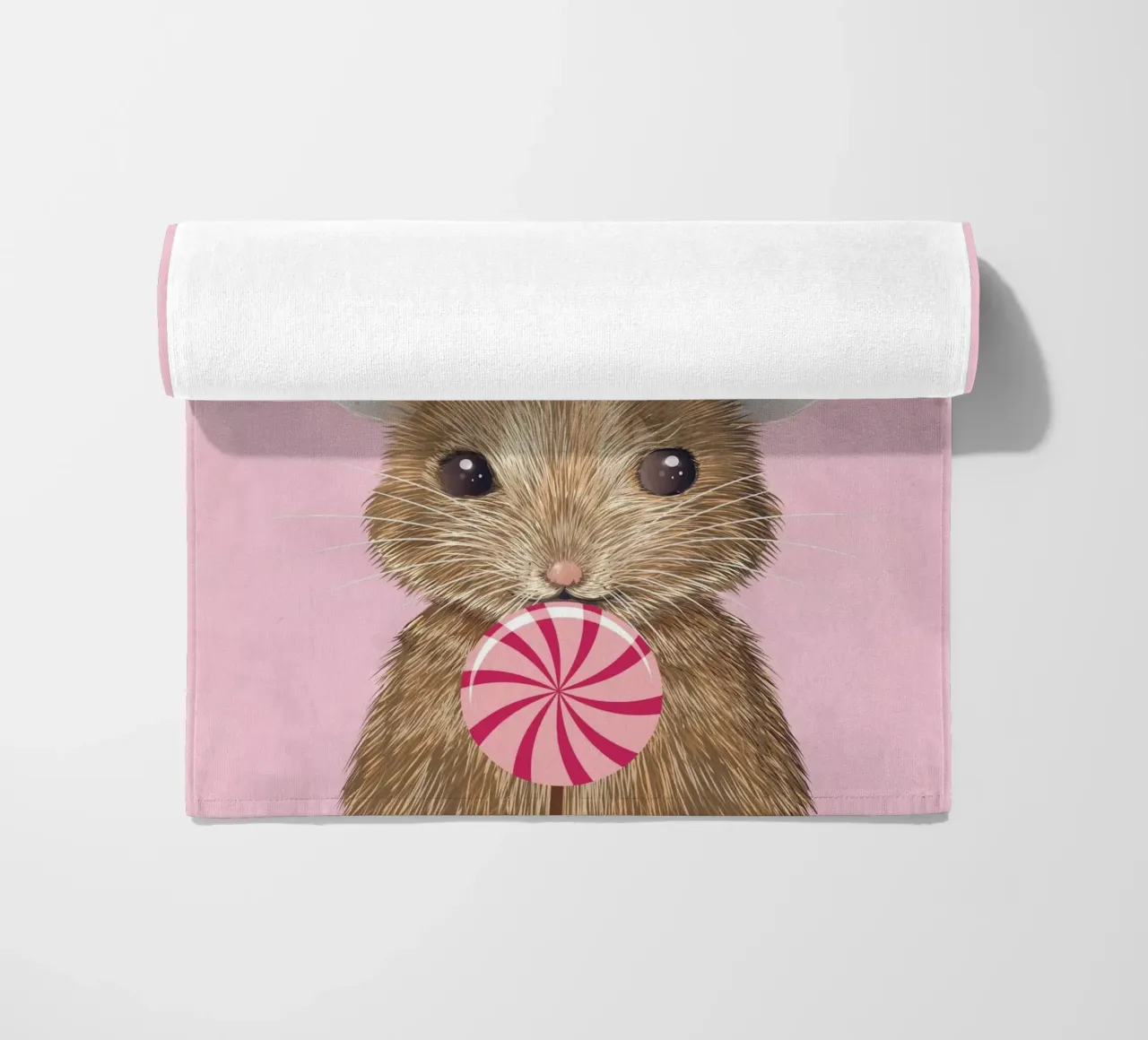 Cute mouse with lollipop - charming and playful beach towel by kisho art