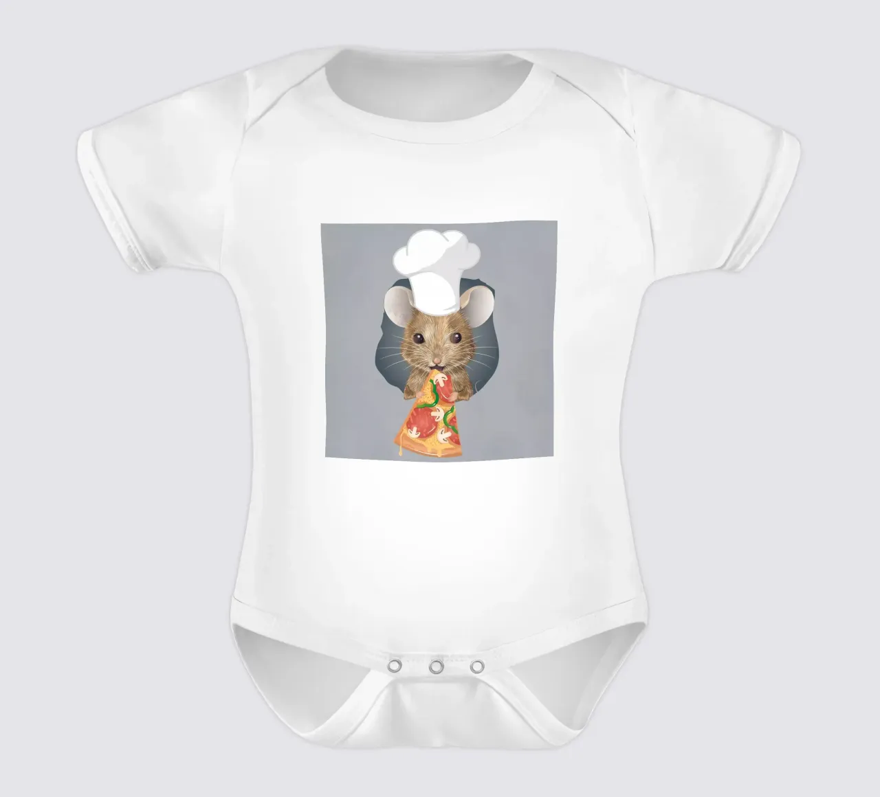 Pizza-loving mouse - funny and delicious at the same time short-sleeve baby romper by kisho art