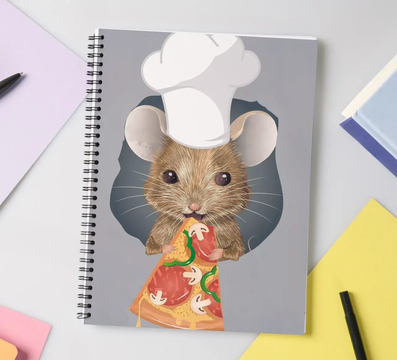 Pizza-loving mouse - funny and delicious at the same time spiral notebook by kisho art