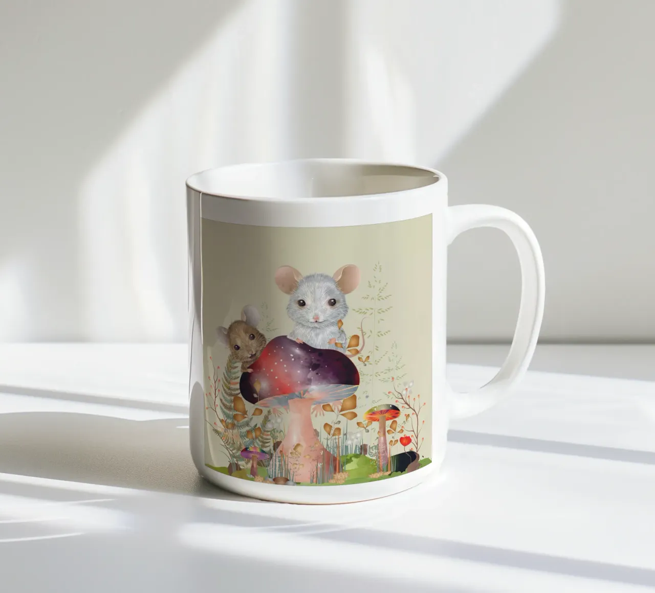 Mice in the enchanted forest - imaginative and playful ceramic mug by kisho art