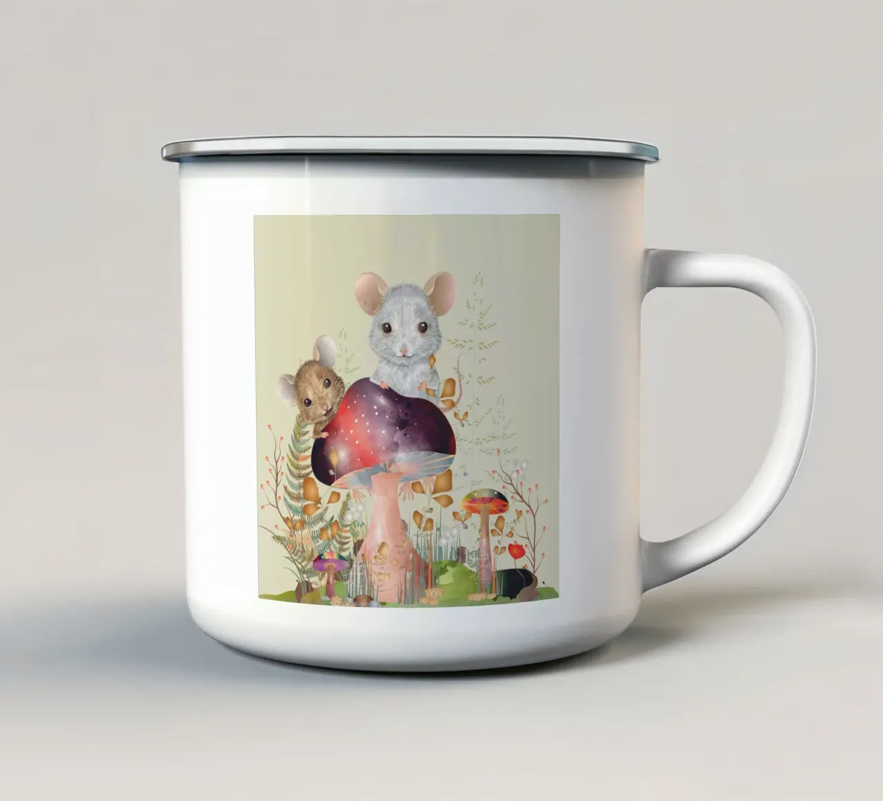 Mice in the enchanted forest - imaginative and playful enamel mug by kisho art