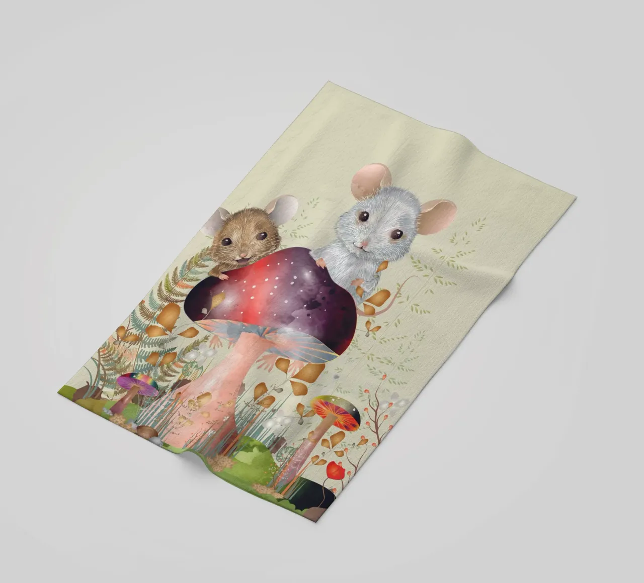 Mice in the enchanted forest - imaginative and playful beach towel by kisho art