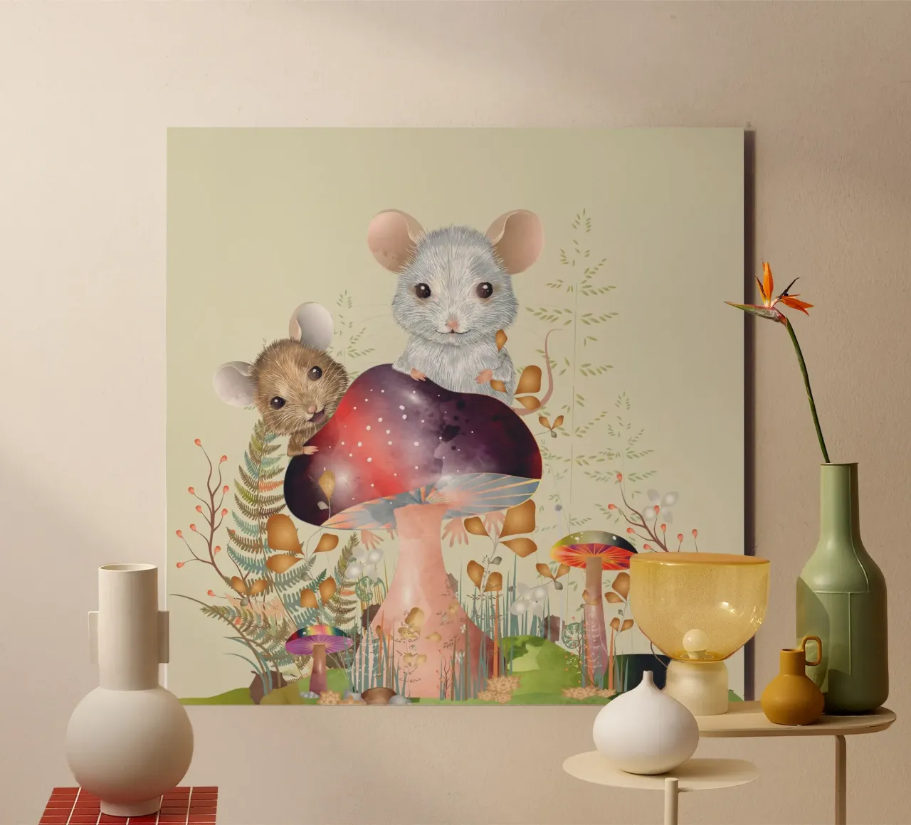 Mice in the enchanted forest - imaginative and playful forex plate by kisho art