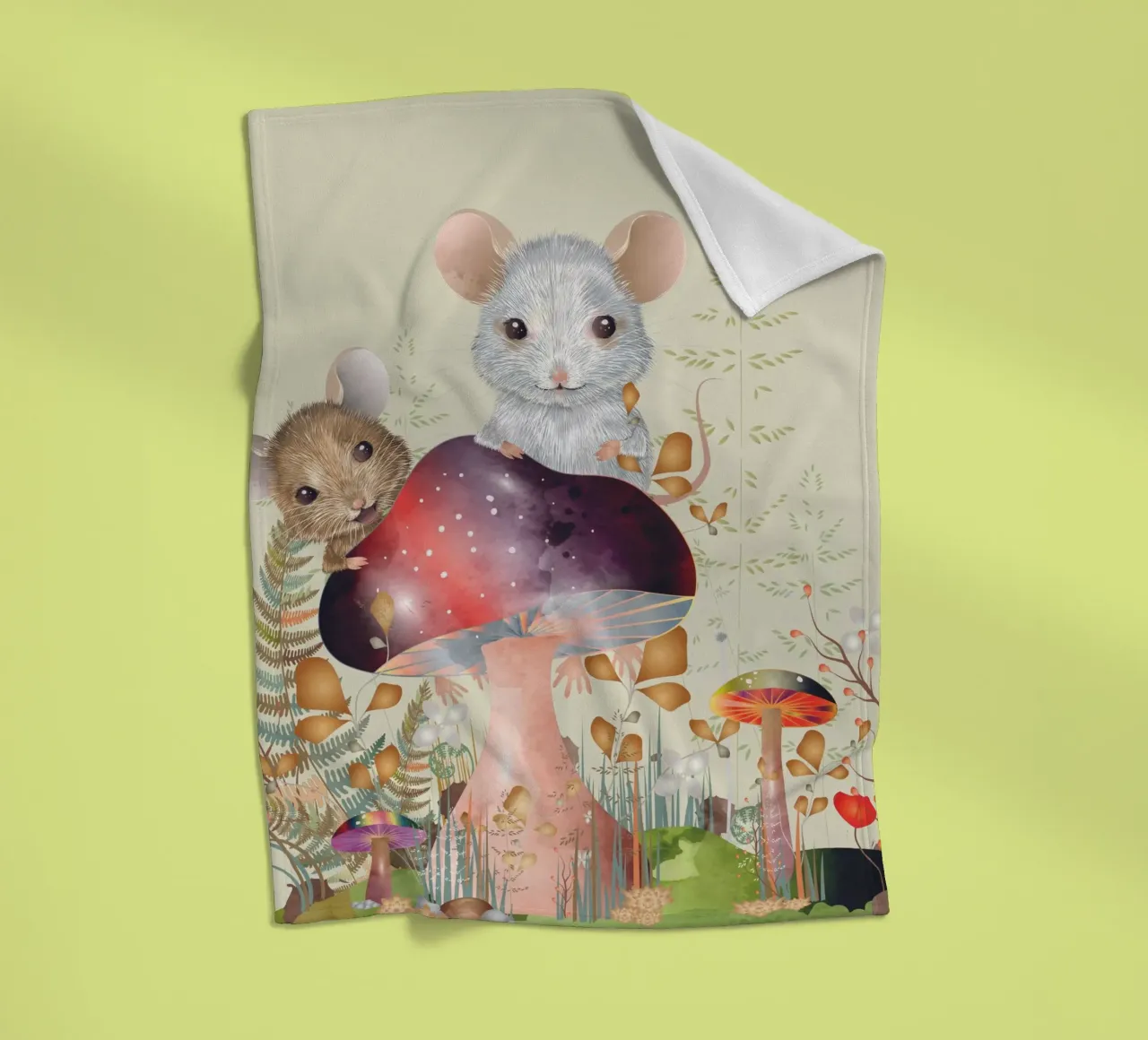Mice in the enchanted forest - imaginative and playful fleece blanket by kisho art