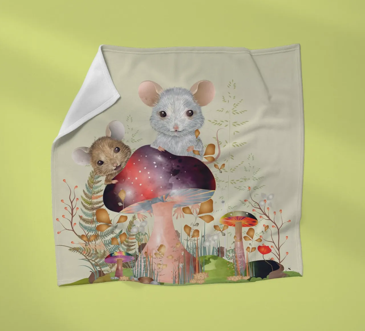Mice in the enchanted forest - imaginative and playful fleece blanket by kisho art