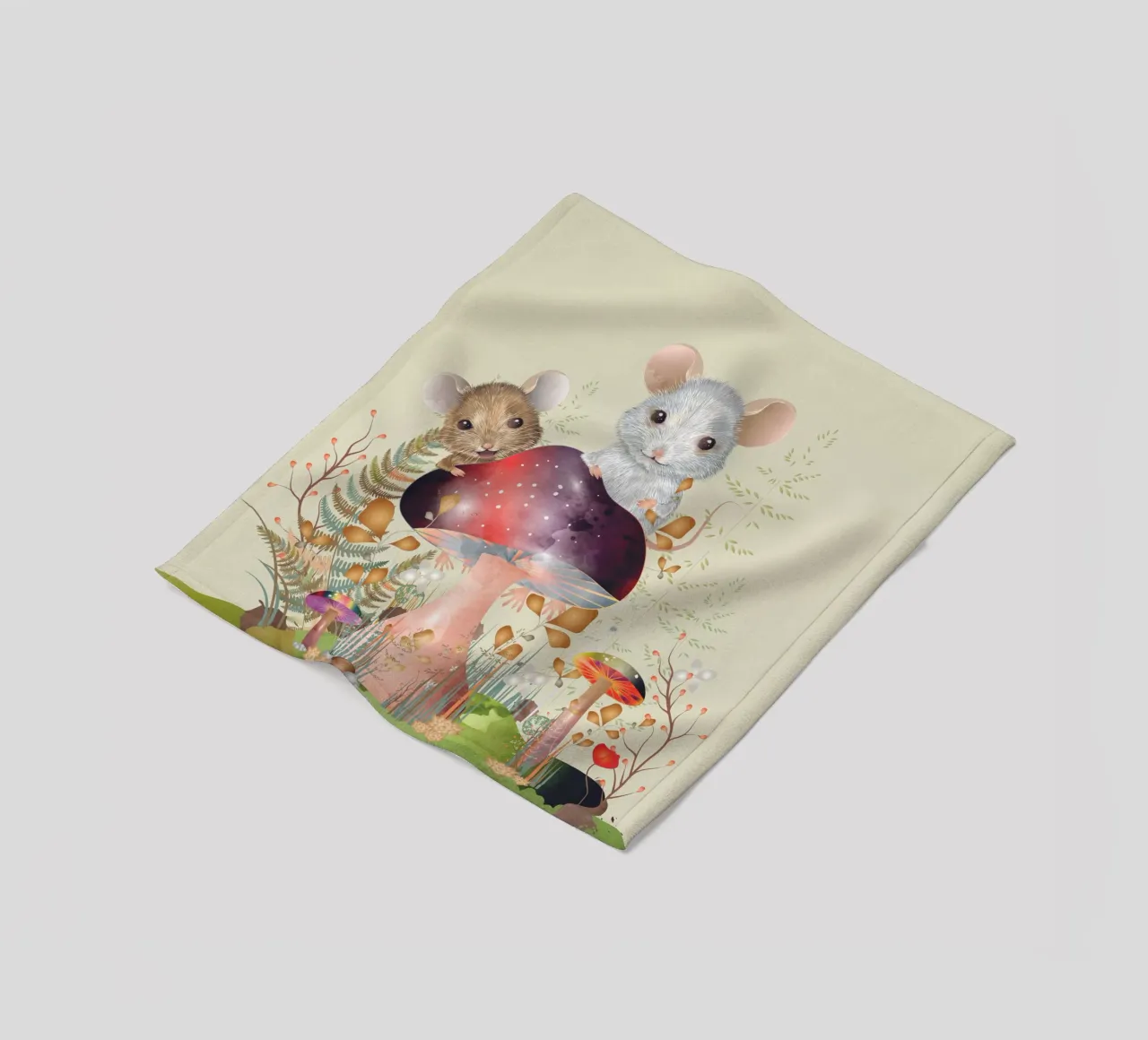 Mice in the enchanted forest - imaginative and playful fleece blanket by kisho art