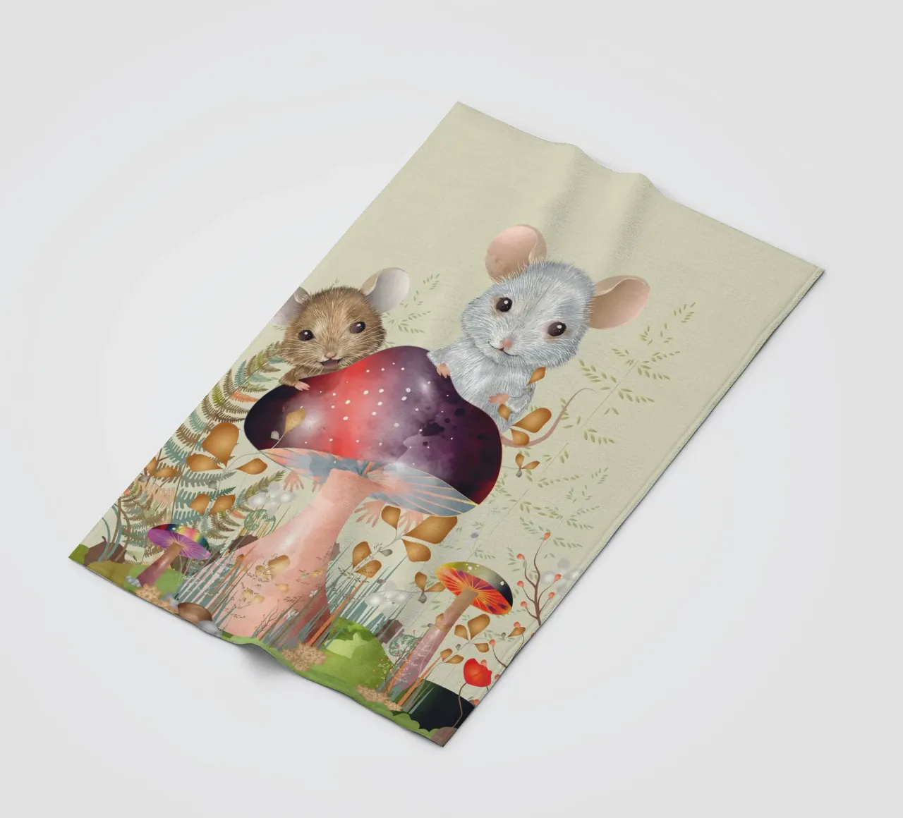 Mice in the enchanted forest - imaginative and playful fleece blanket by kisho art
