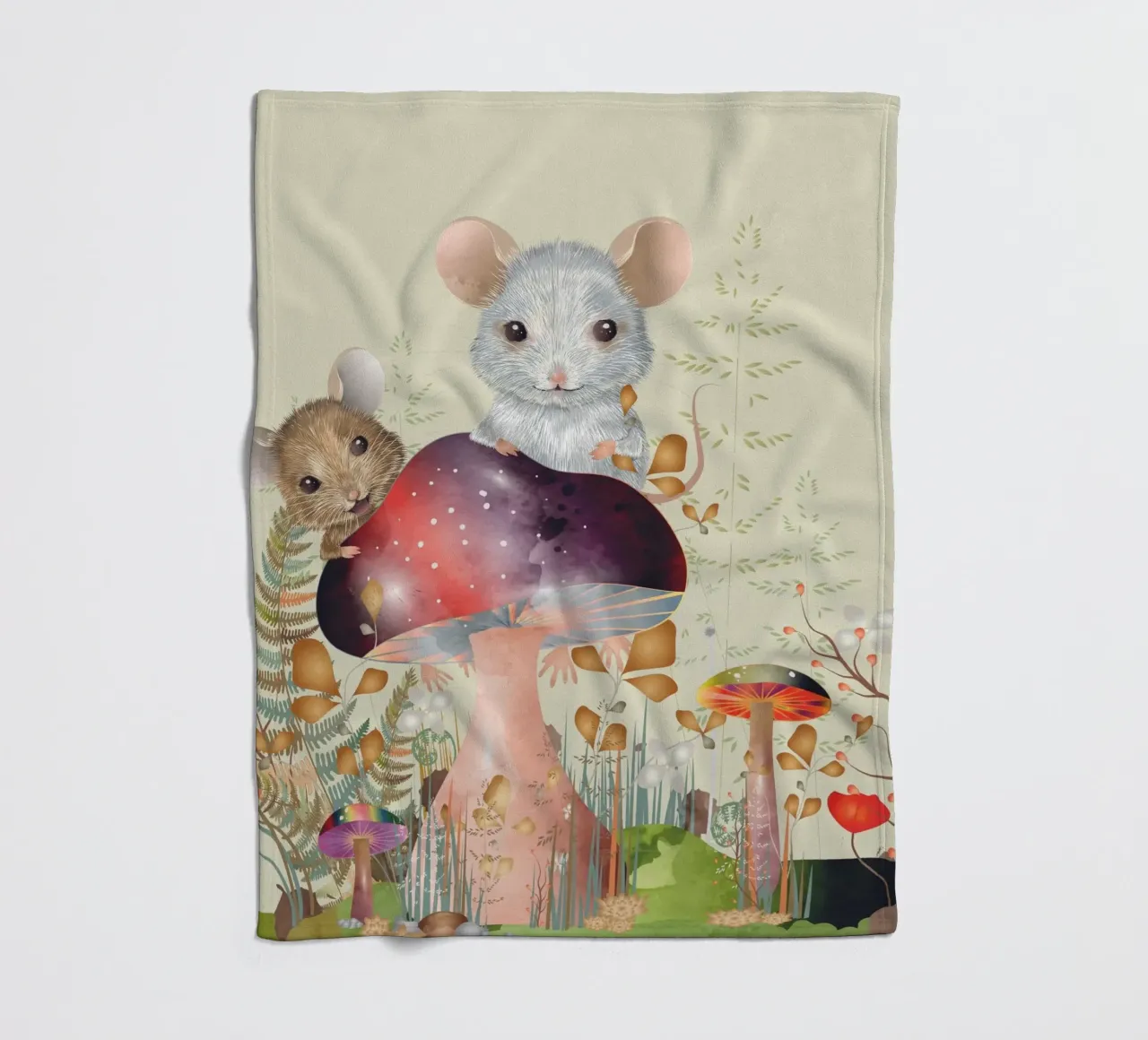 Mice in the enchanted forest - imaginative and playful fleece blanket by kisho art