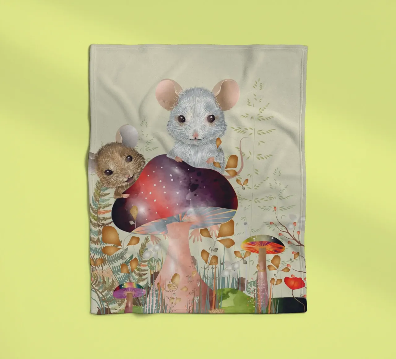 Mice in the enchanted forest - imaginative and playful fleece blanket by kisho art