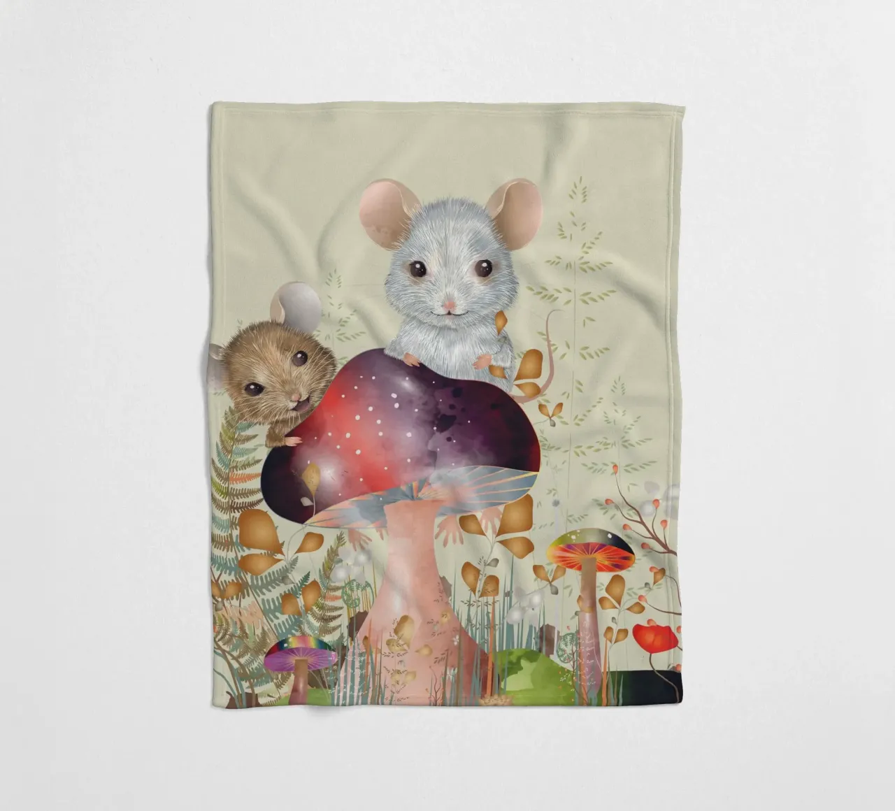 Mice in the enchanted forest - imaginative and playful fleece blanket by kisho art