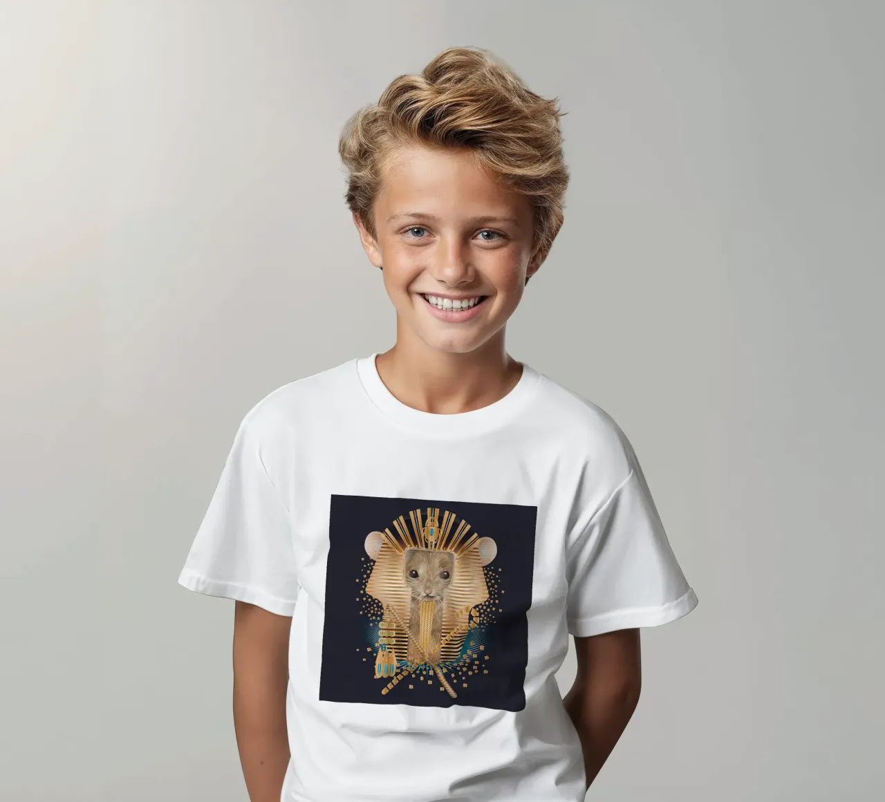 Pharaoh Mouse - Majestic and mystical kids t-shirt by kisho art
