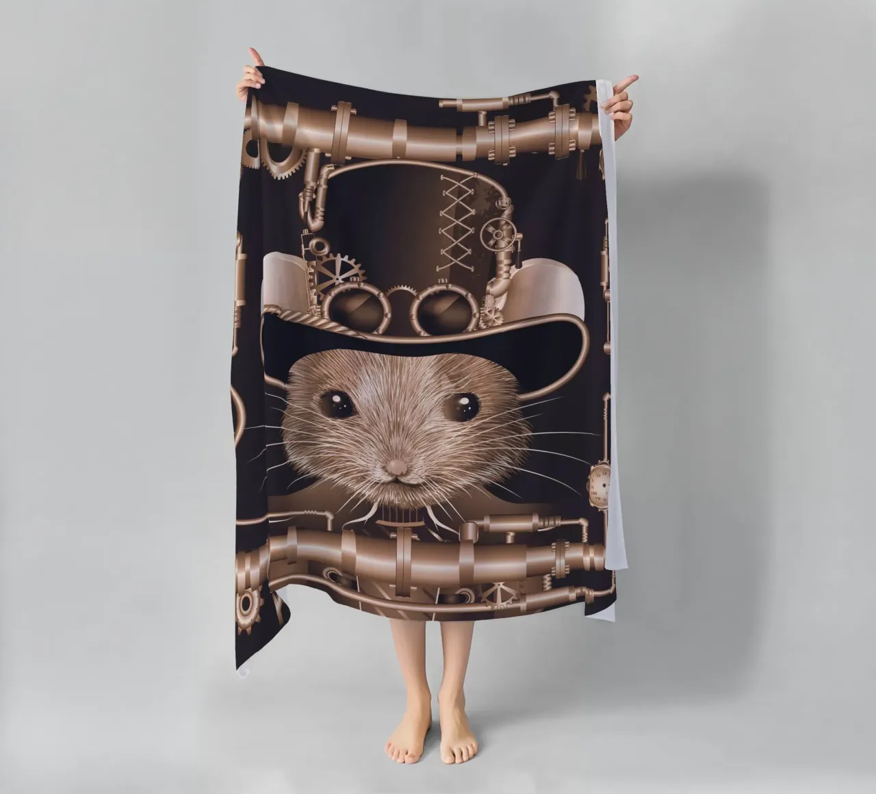 Steampunk mouse - creative and futuristic beach towel by kisho art