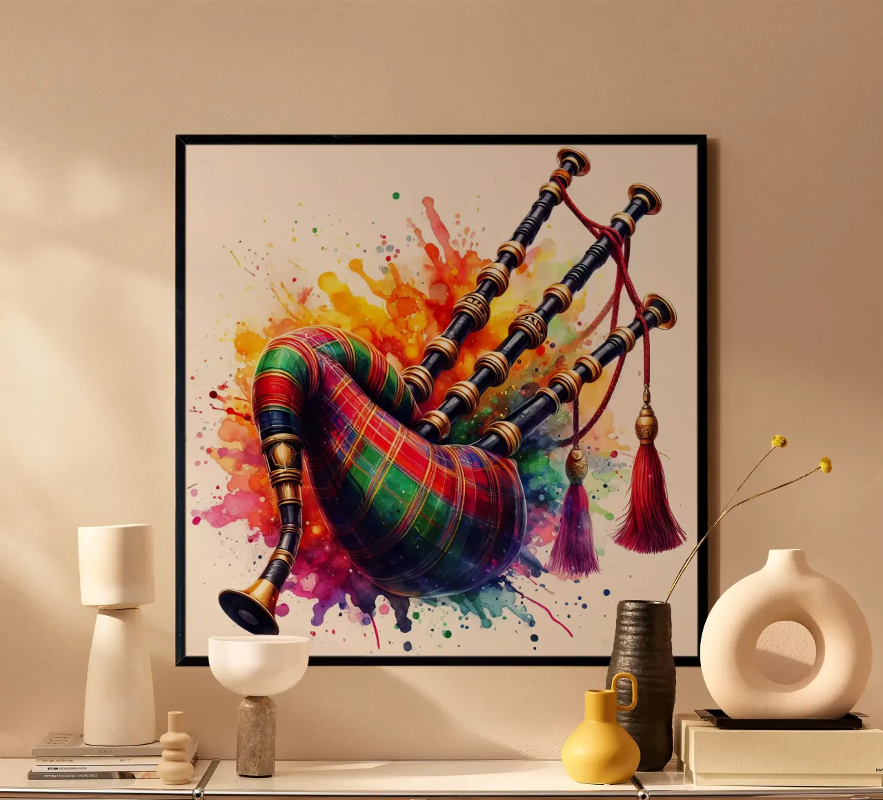 Zampogna ad acquerello poster con telaio in legno da 🎁 ARTVI-SHOP