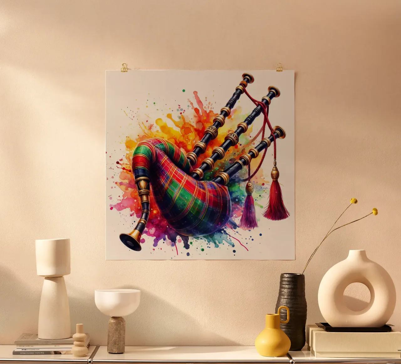 Zampogna ad acquerello poster con telaio in legno da 🎁 ARTVI-SHOP