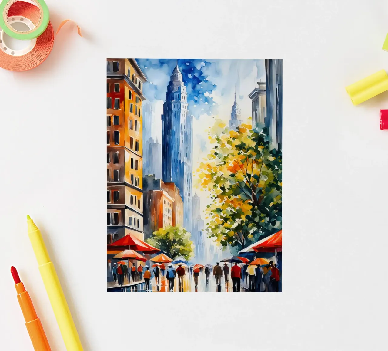 New York aquarel sticker van 🎁 ARTVI-SHOP