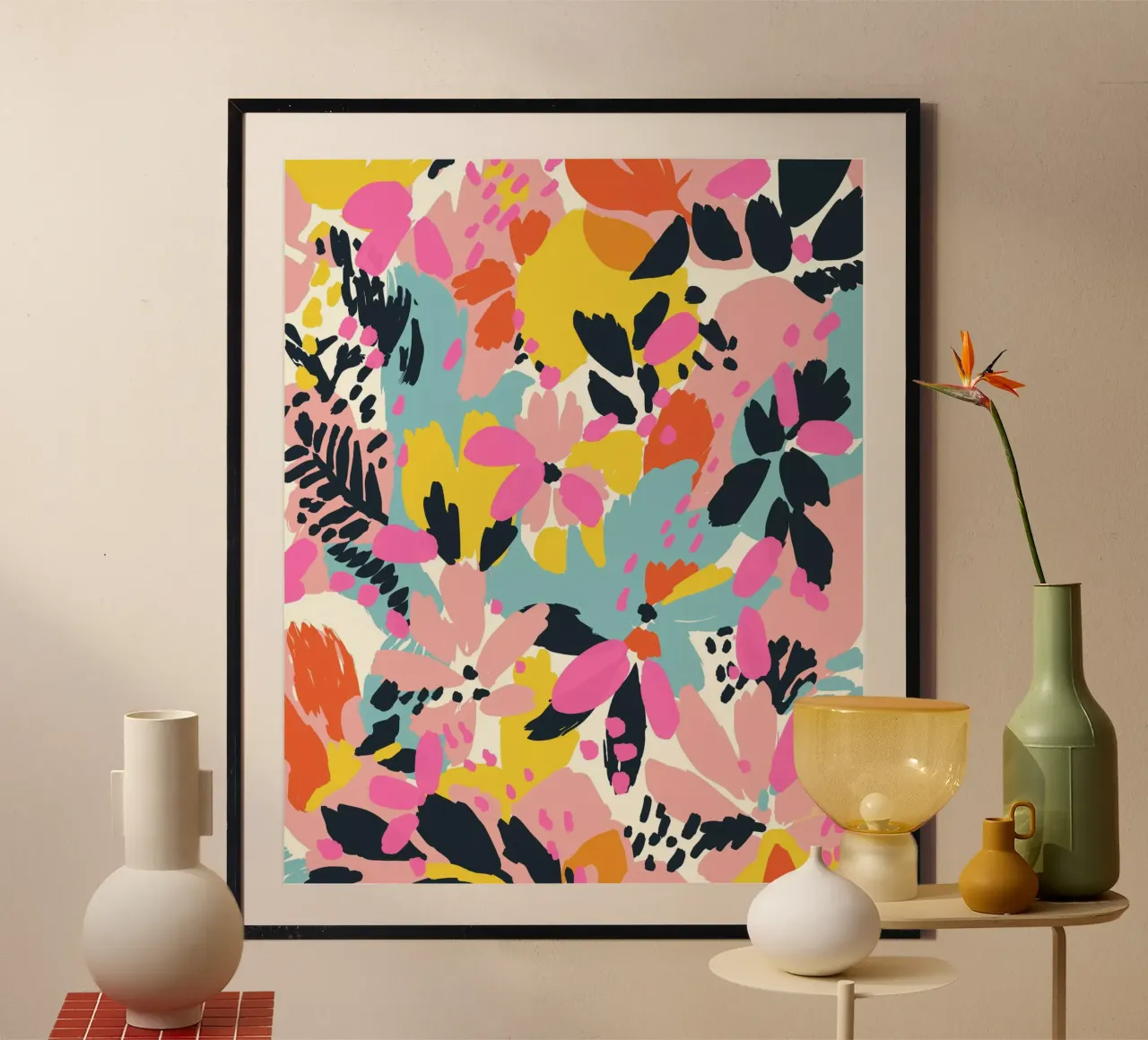 Summer Flowers No 1 poster con telaio in legno da treechild