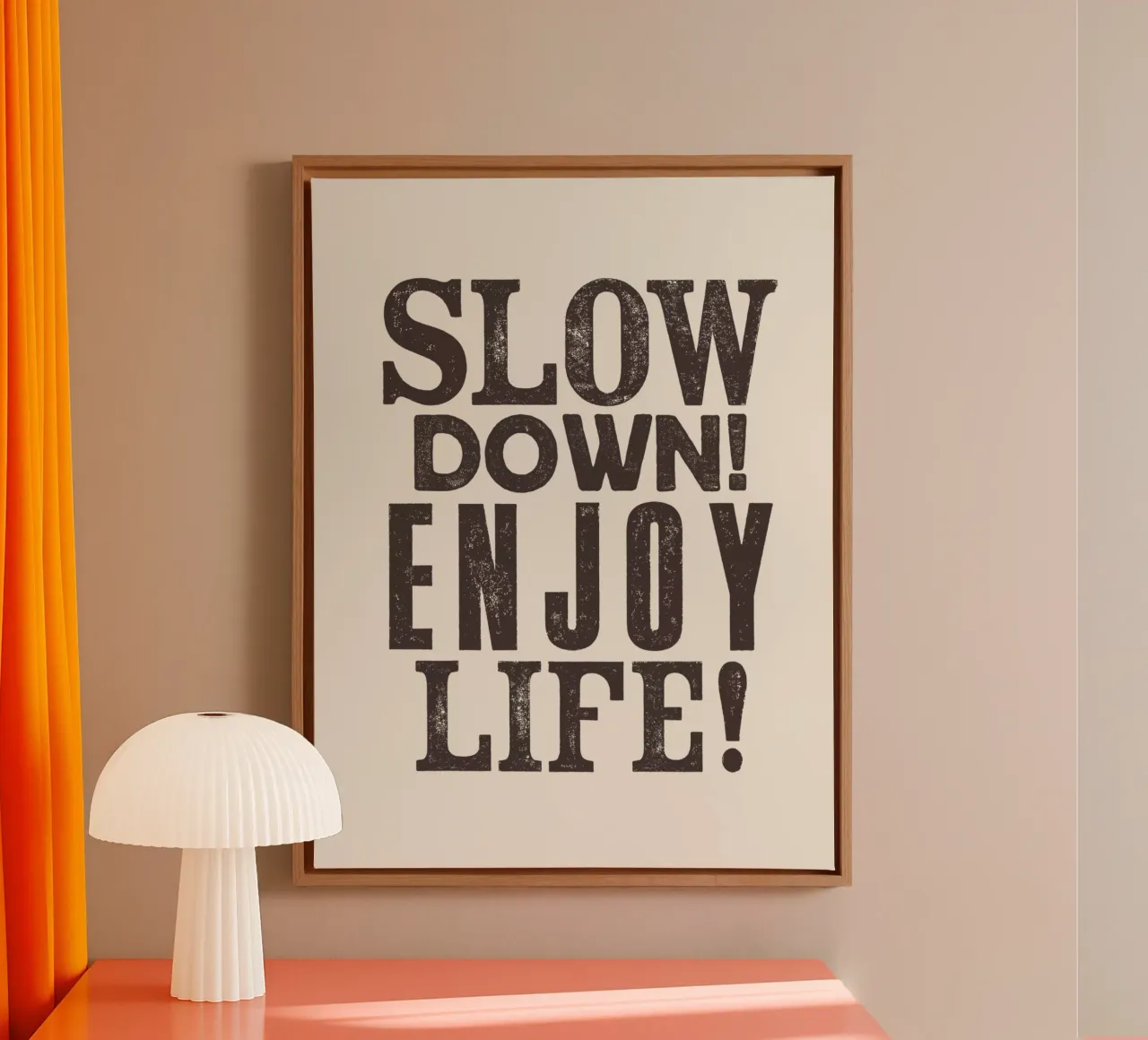 Rallentare! Enjoy Life Design tipografico in nero tela con Cornice a cassetta da THE MOTIVATED TYPE