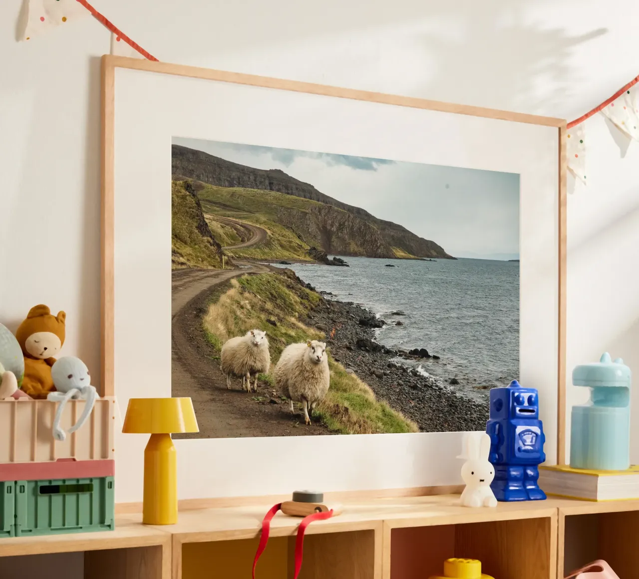 Icelandic Scene with Sheep and Fjord – Nature Photography poster by Ben & Clo creations