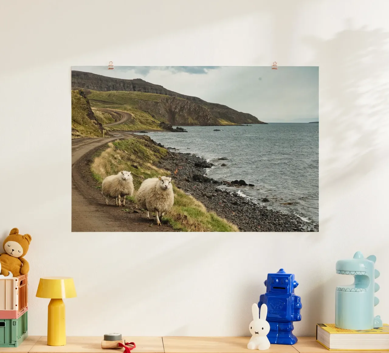Icelandic Scene with Sheep and Fjord – Nature Photography poster by Ben & Clo creations