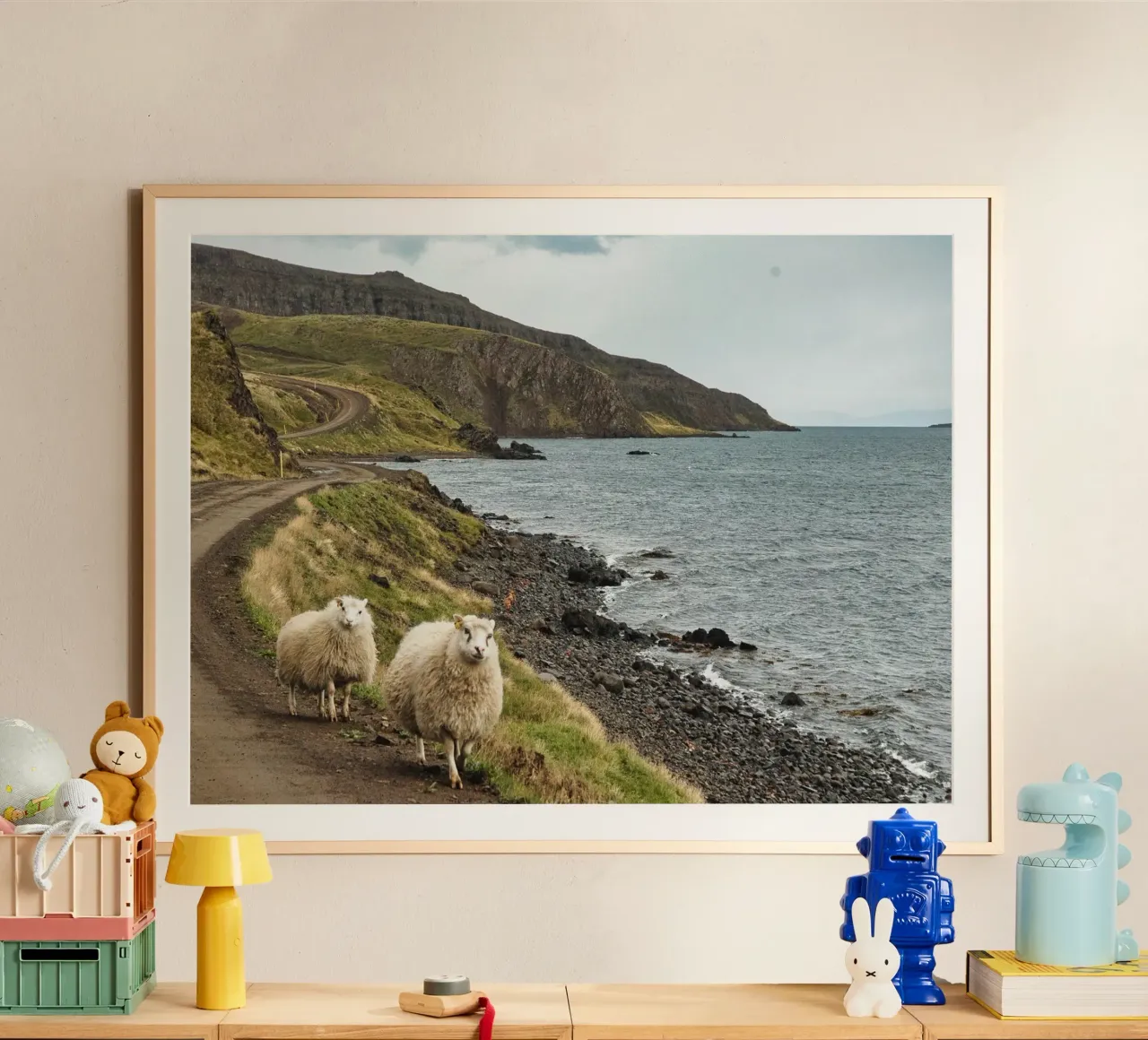 Icelandic Scene with Sheep and Fjord – Nature Photography poster by Ben & Clo creations