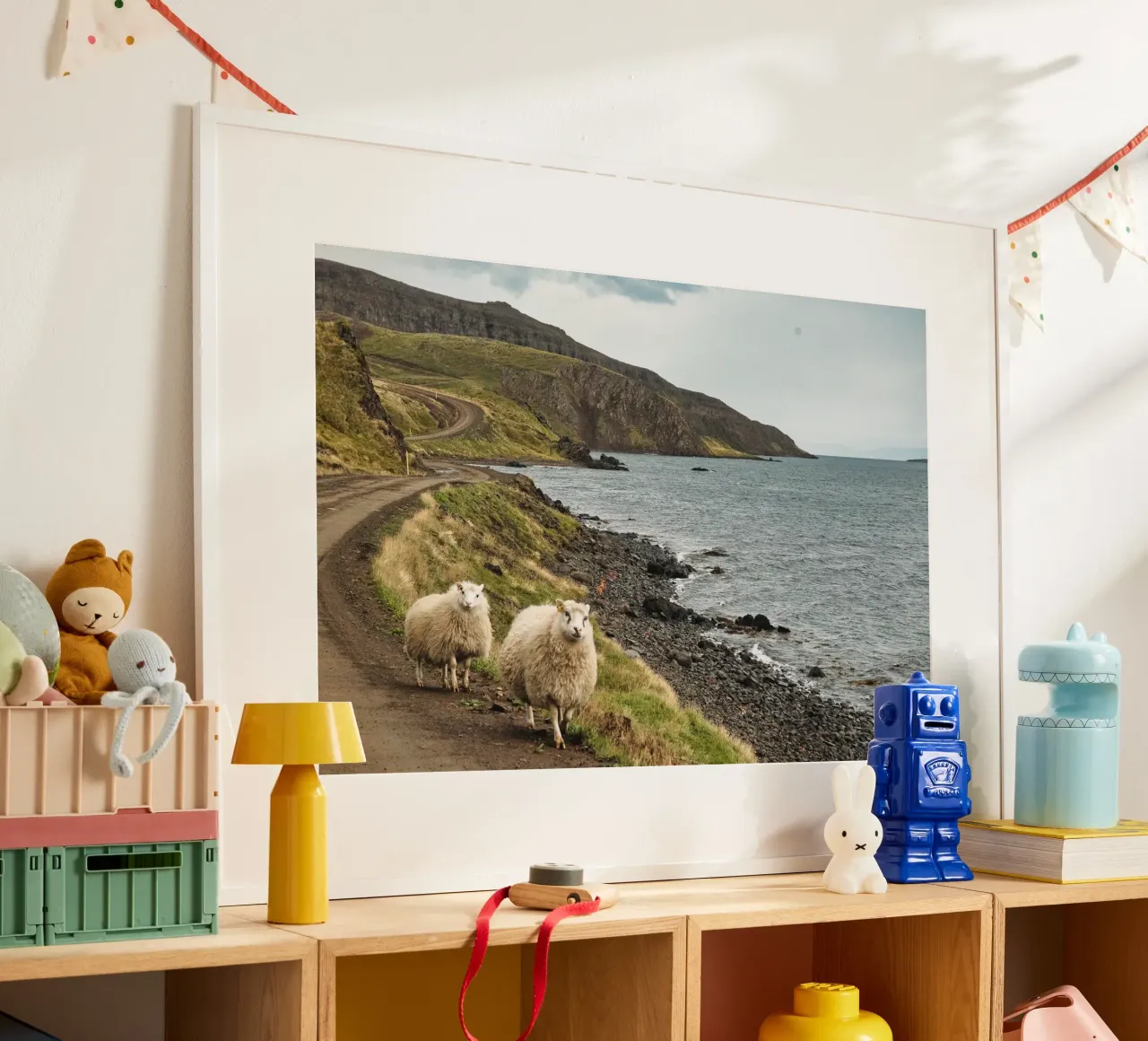 Icelandic Scene with Sheep and Fjord – Nature Photography poster by Ben & Clo creations