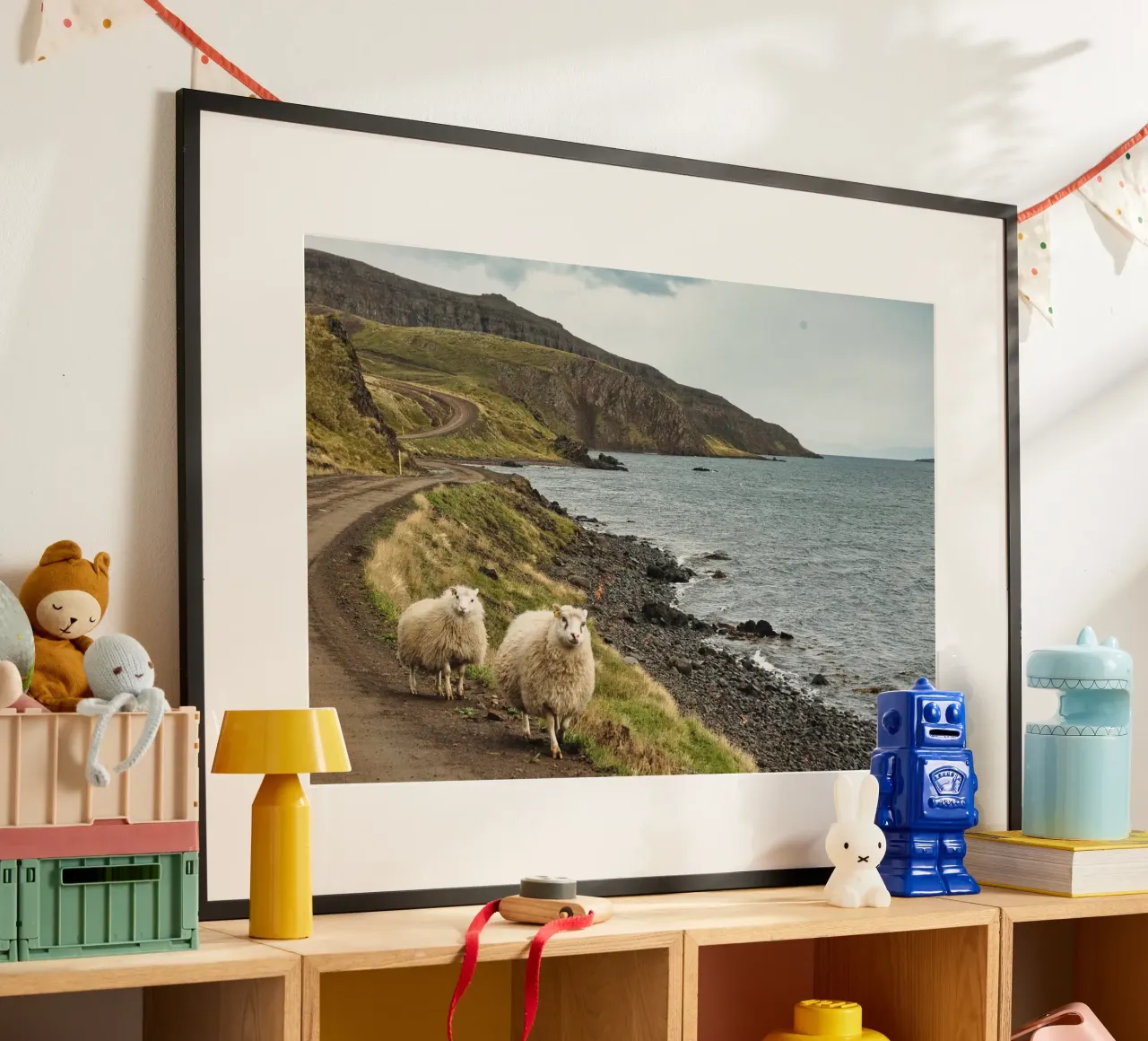 Icelandic Scene with Sheep and Fjord – Nature Photography poster by Ben & Clo creations