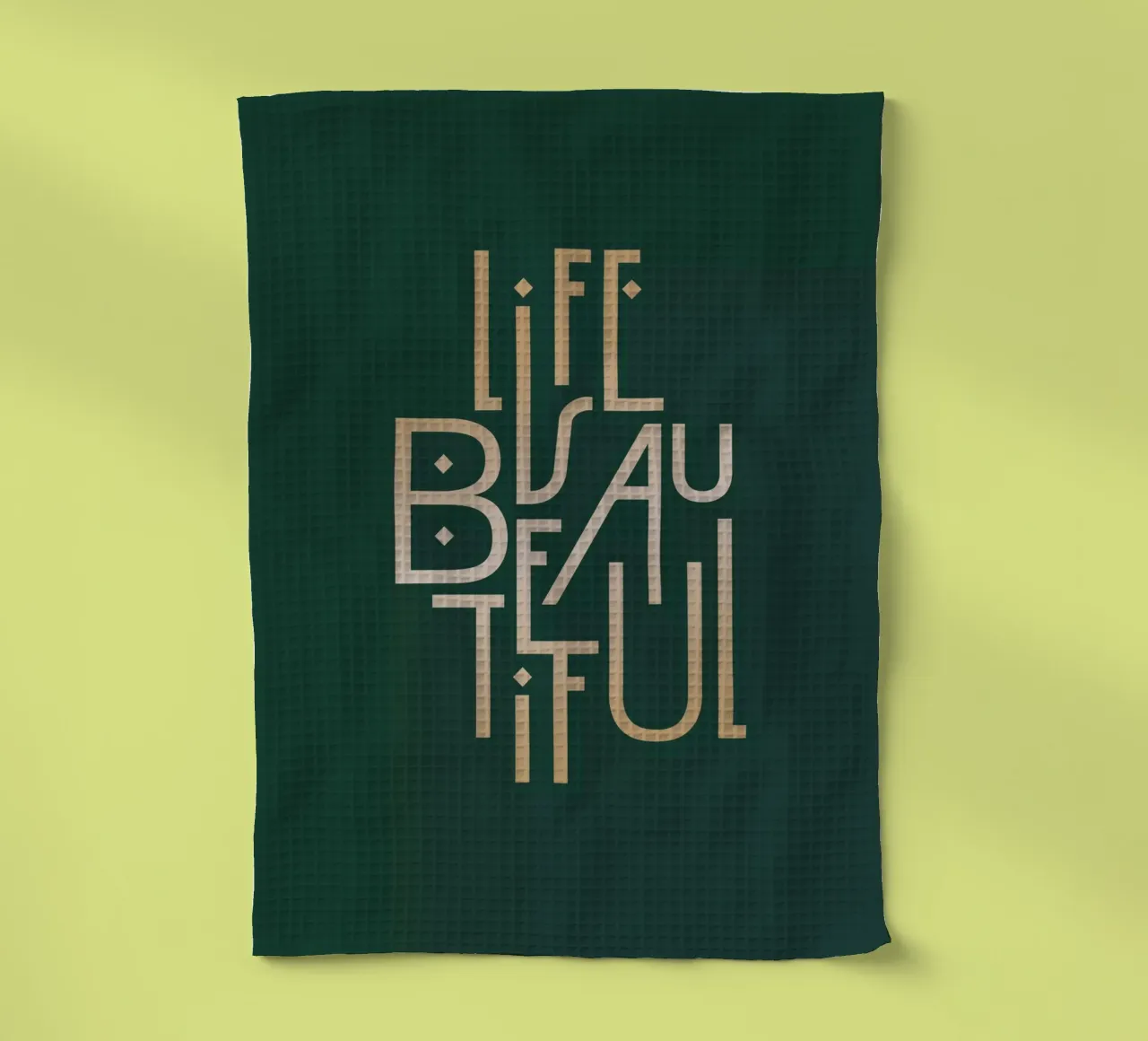 Life is beautiful gold tea towel by Amy & Kurt
