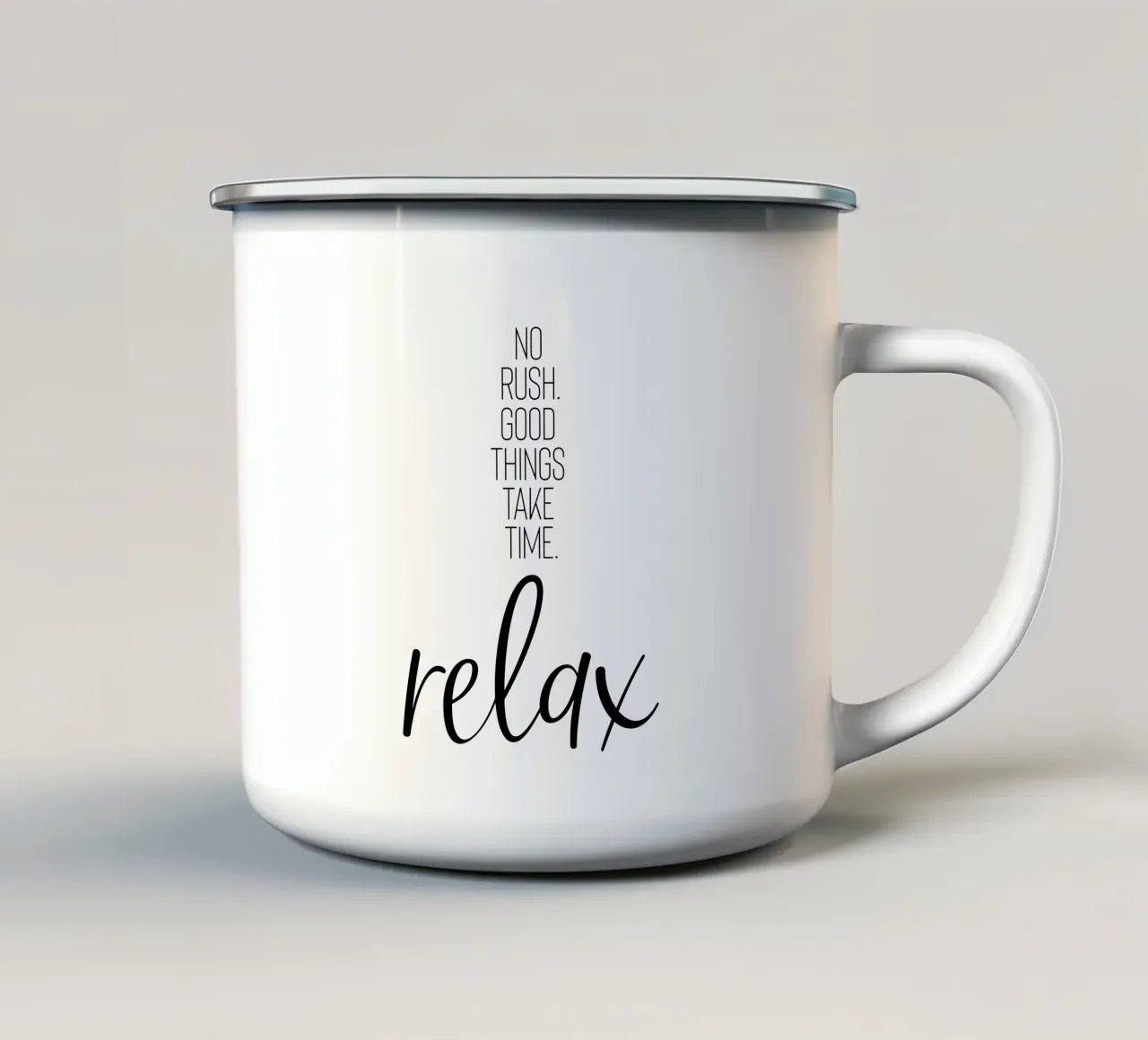 NO RUSH. GOOD THINGS TAKE TIME. RELAX. tazza in smalto da Melanie Viola